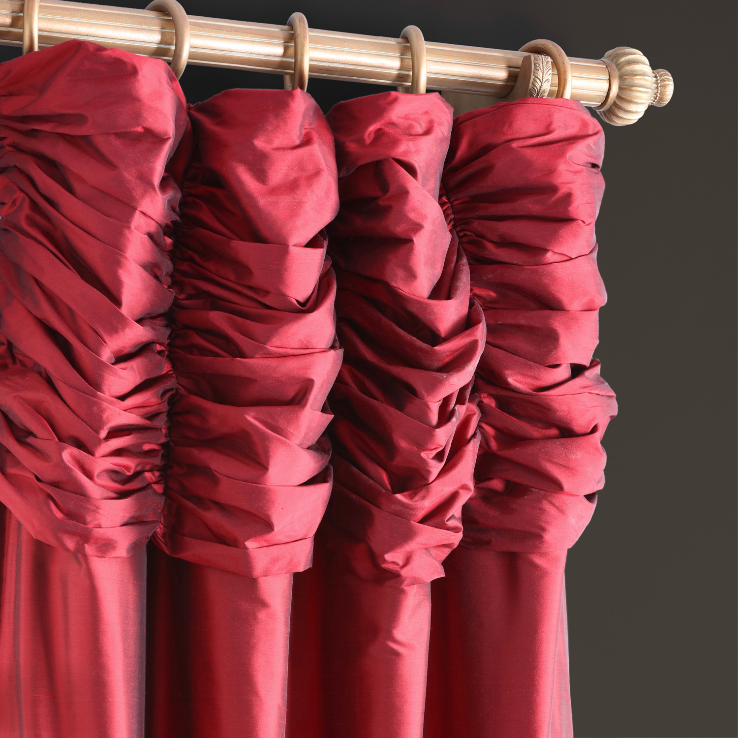 Ruched Bold Red Thai Silk Curtain