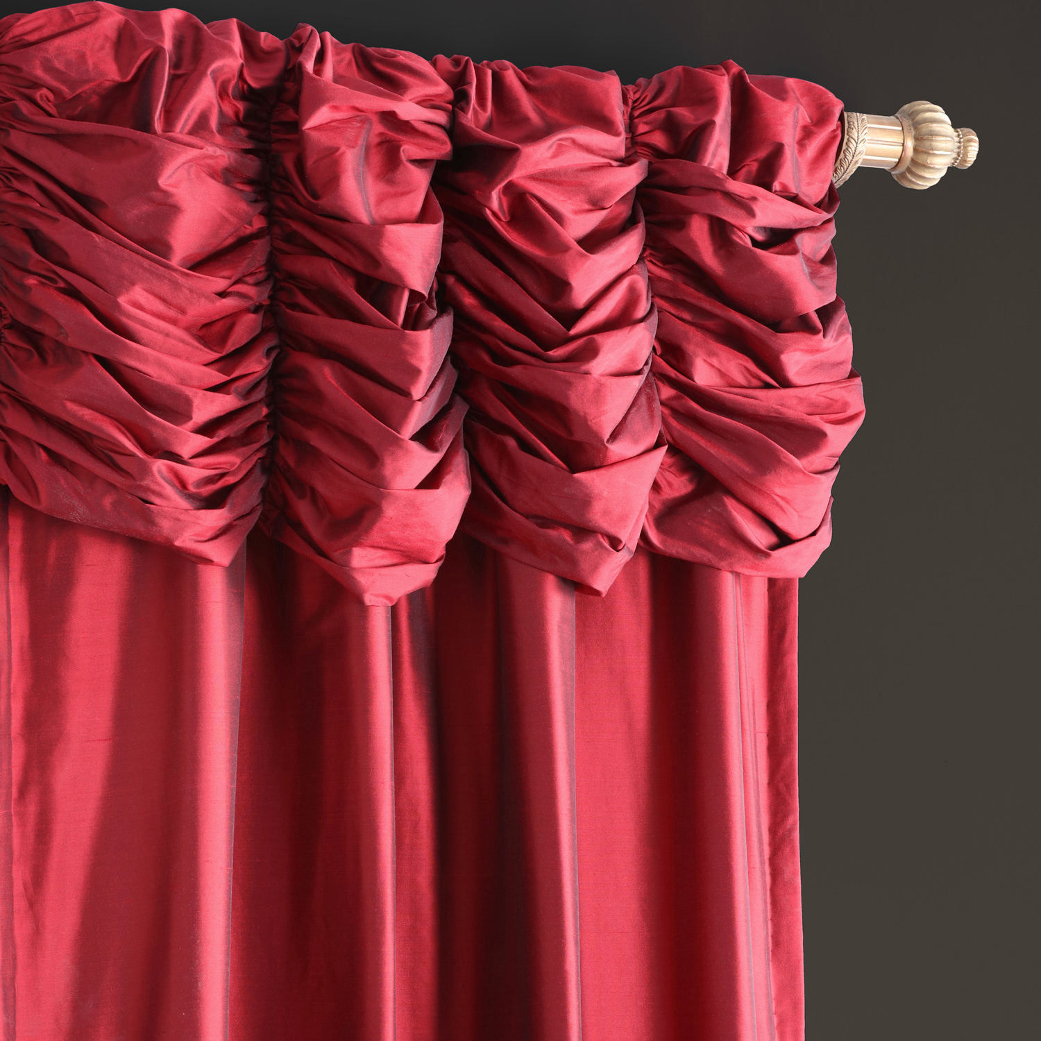 Ruched Bold Red Thai Silk Curtain