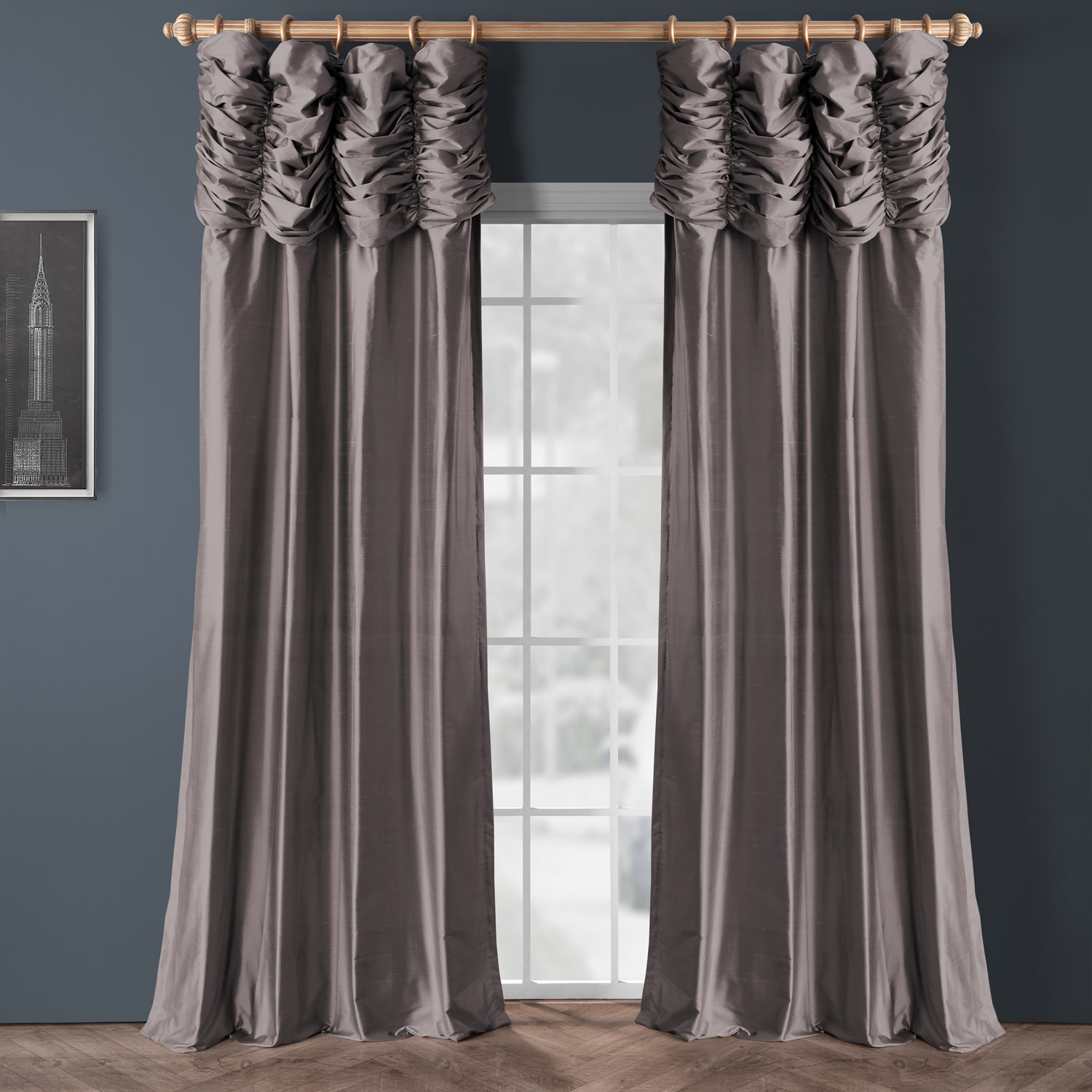 Ruched Silvery Moon Thai Silk Curtain