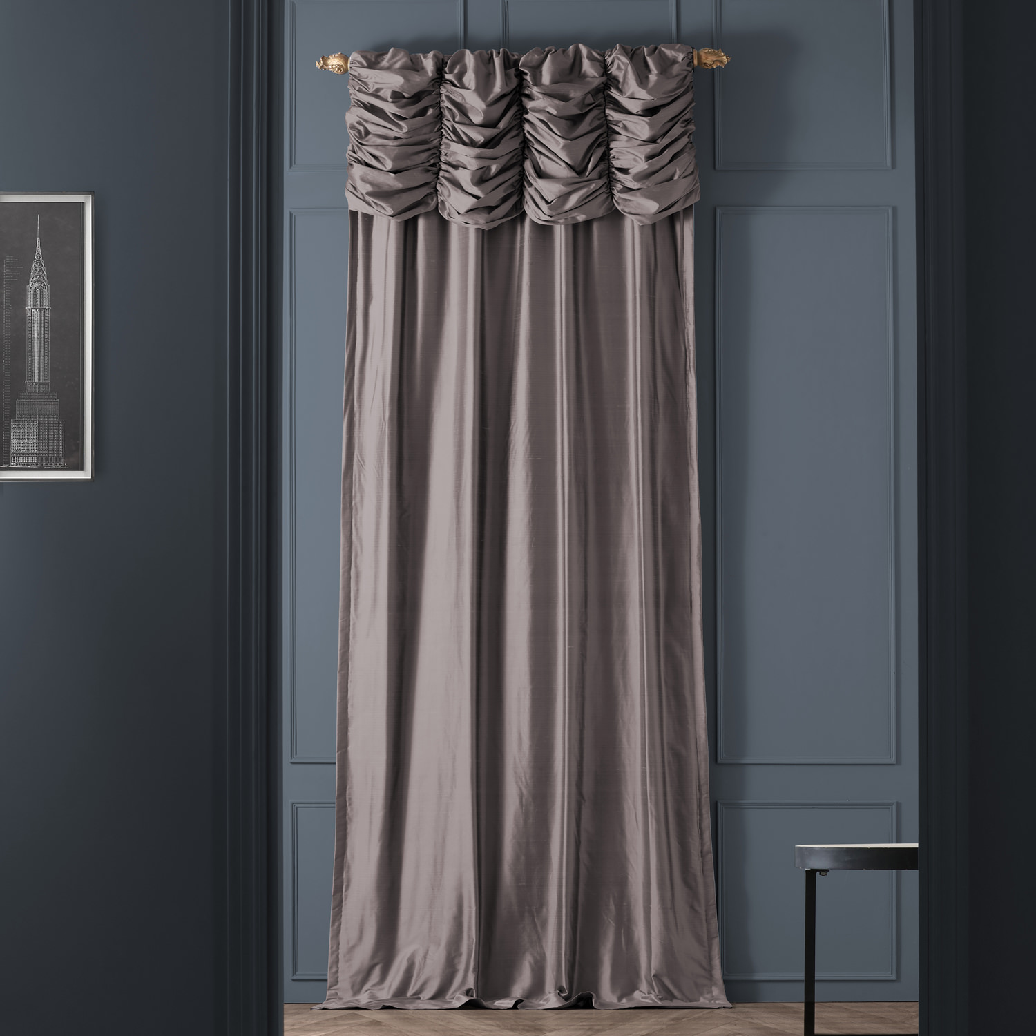 Ruched Silvery Moon Thai Silk Curtain