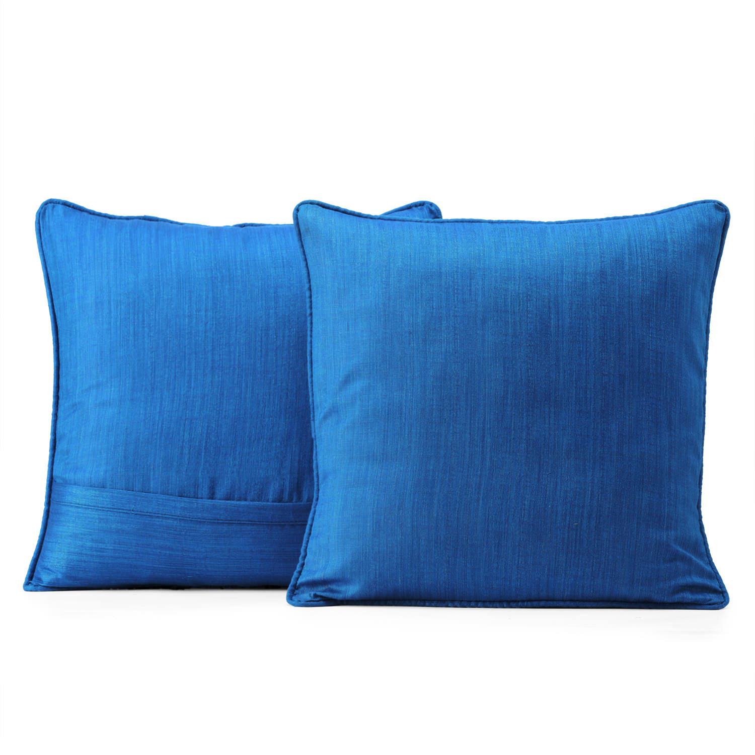 Azure Blue Designer Shantung Faux Silk Cushion Cover - Pair