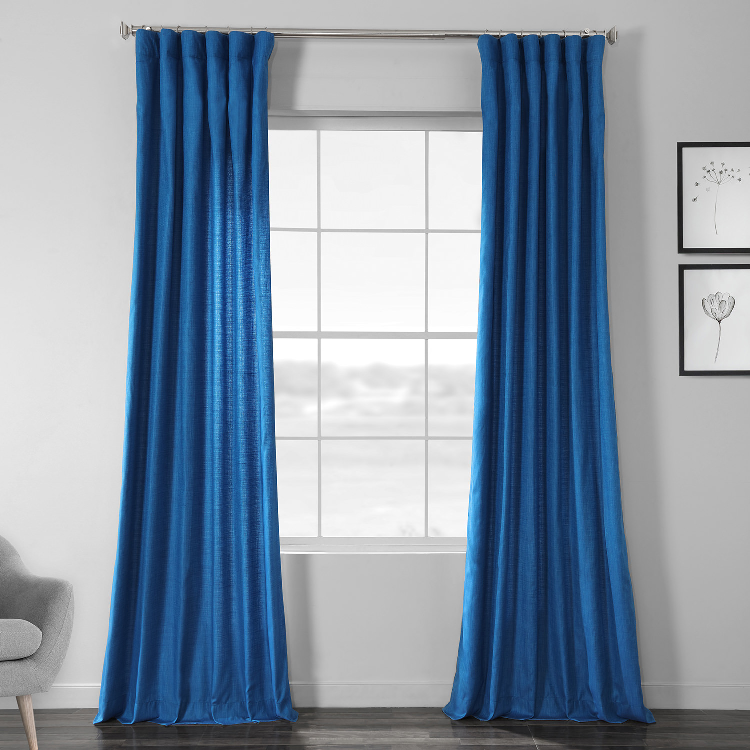 Azure Blue Designer Shantung Faux Silk Curtain