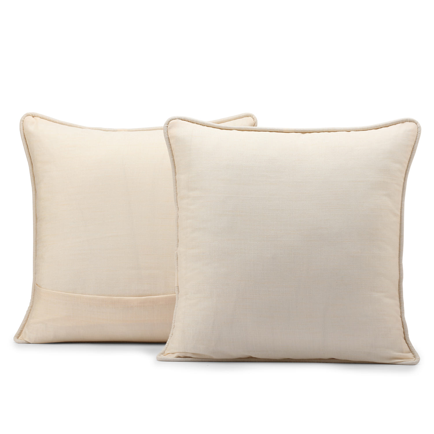 Ivory Designer Shantung Faux Silk Cushion Cover - Pair