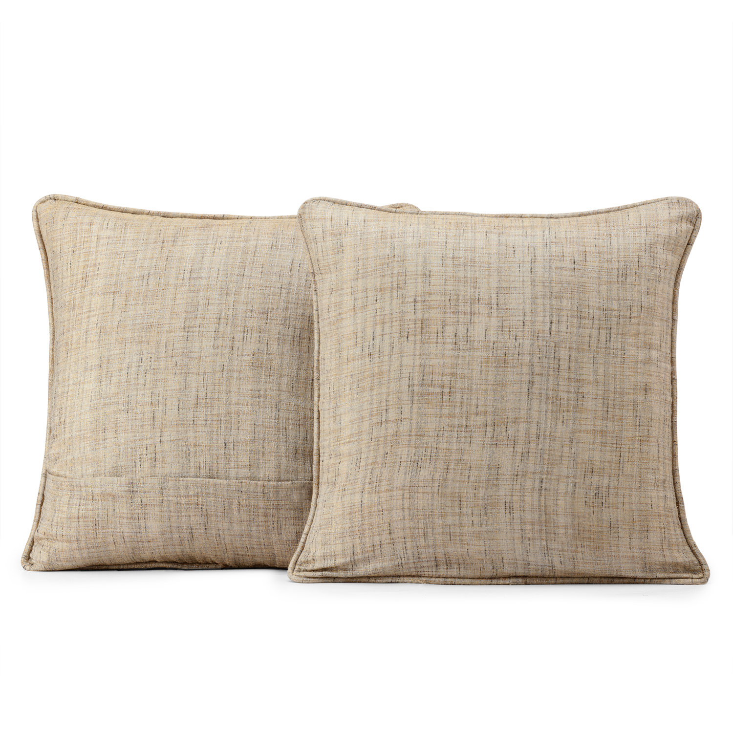 Linen Tan Yarn Dyed Designer Faux Raw Textured Silk Cushion Cover - Pair