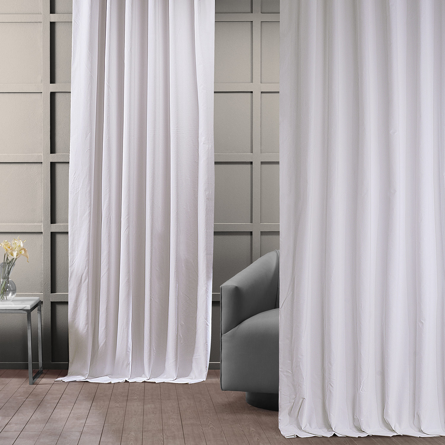 Powder White Vintage Cotton Velvet Curtain