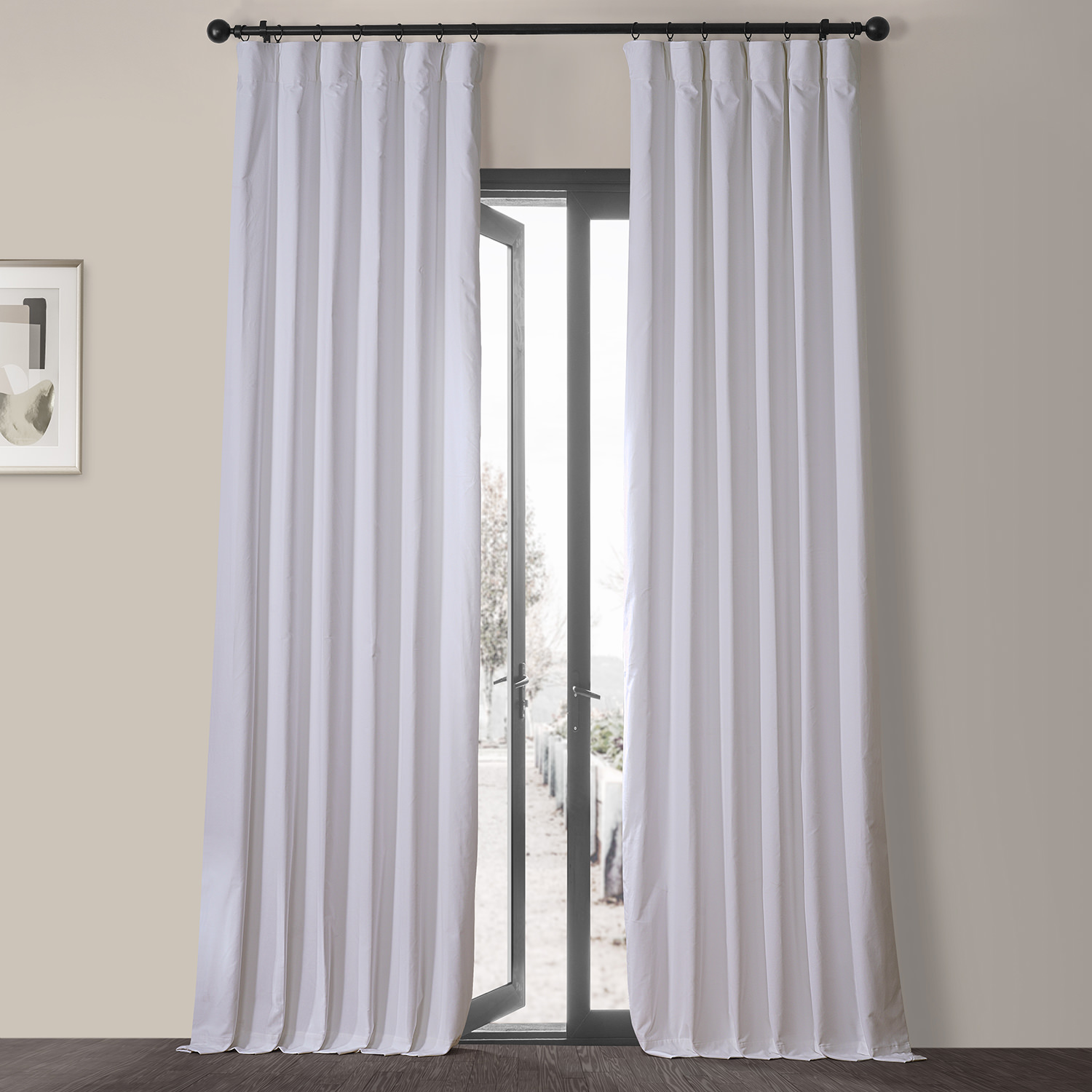 Powder White Vintage Cotton Velvet Curtain