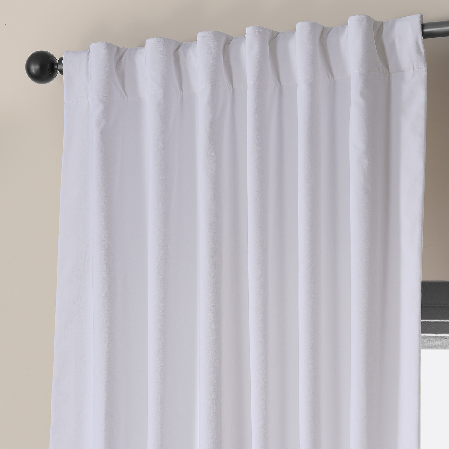 Powder White Vintage Cotton Velvet Curtain