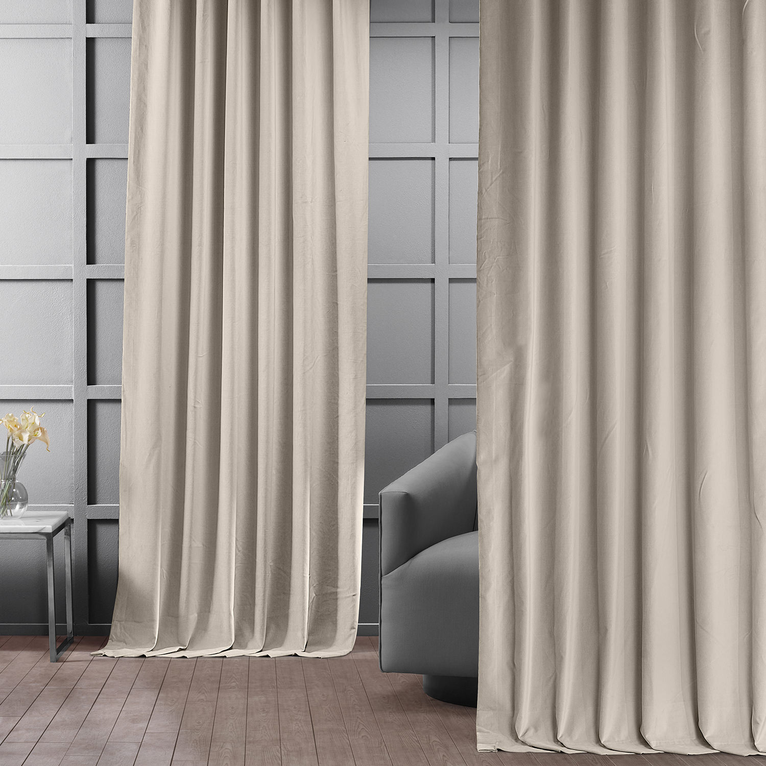 Chanterelle Taupe Vintage Cotton Velvet Curtain