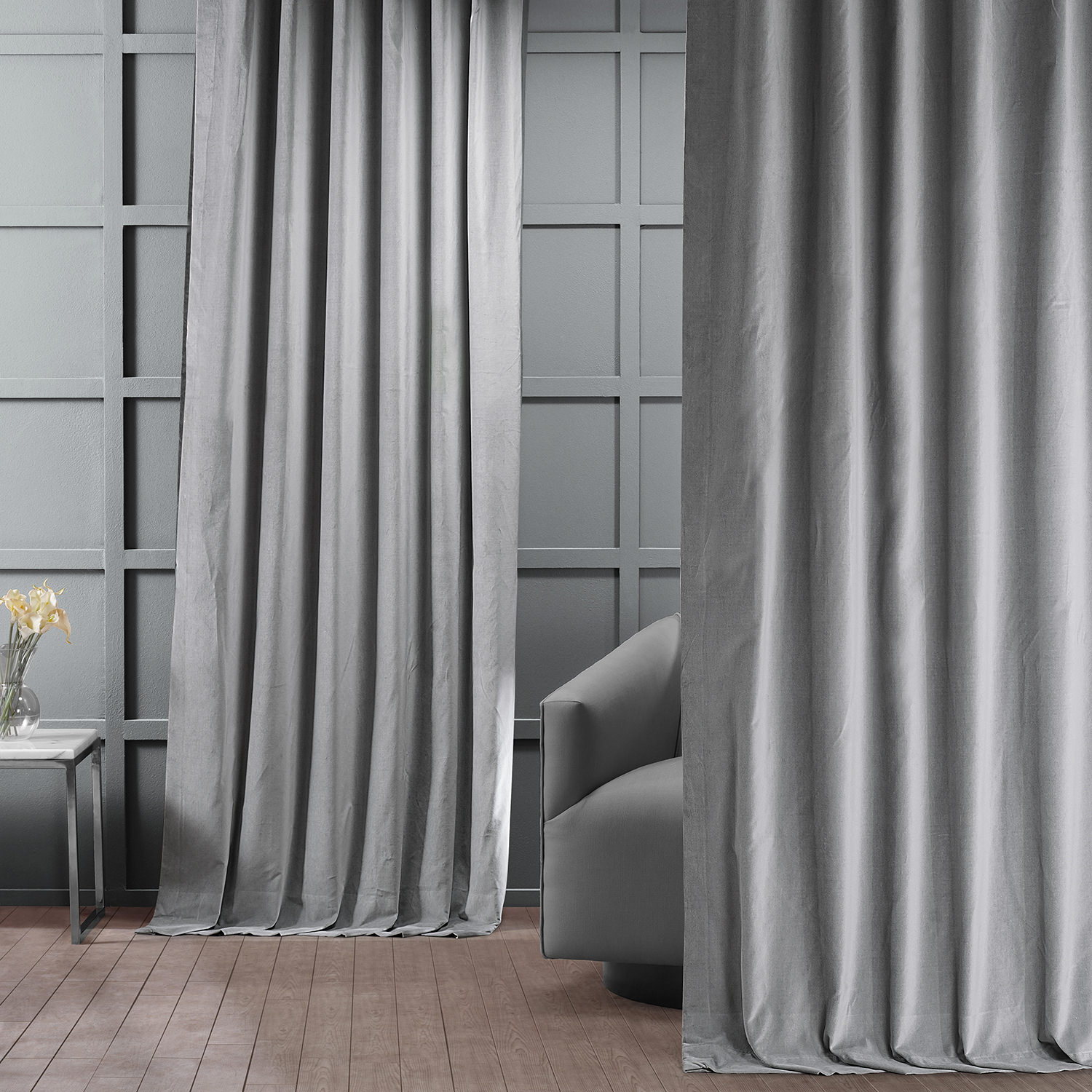 Contempo Grey Vintage Cotton Velvet Curtain