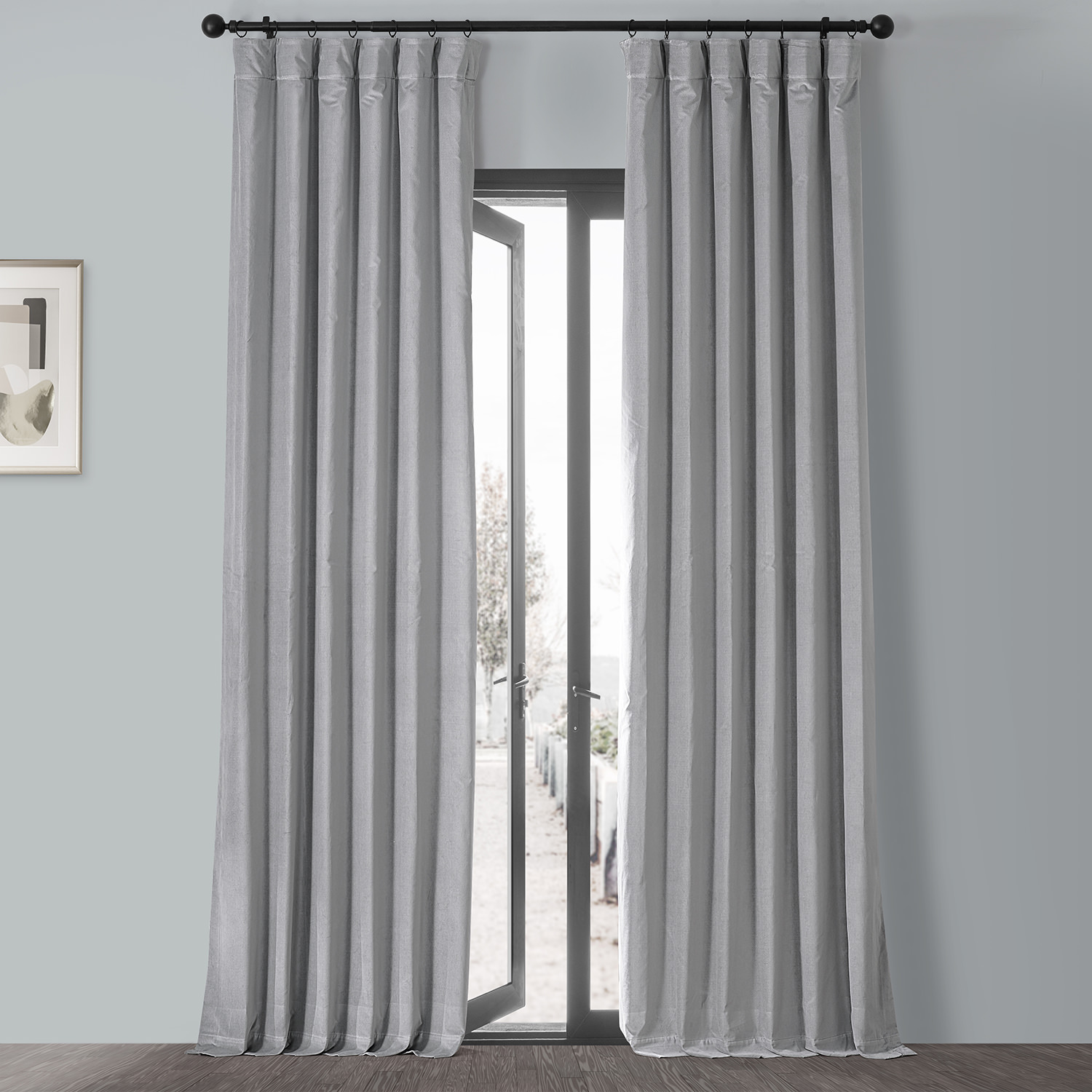 Contempo Grey Vintage Cotton Velvet Curtain