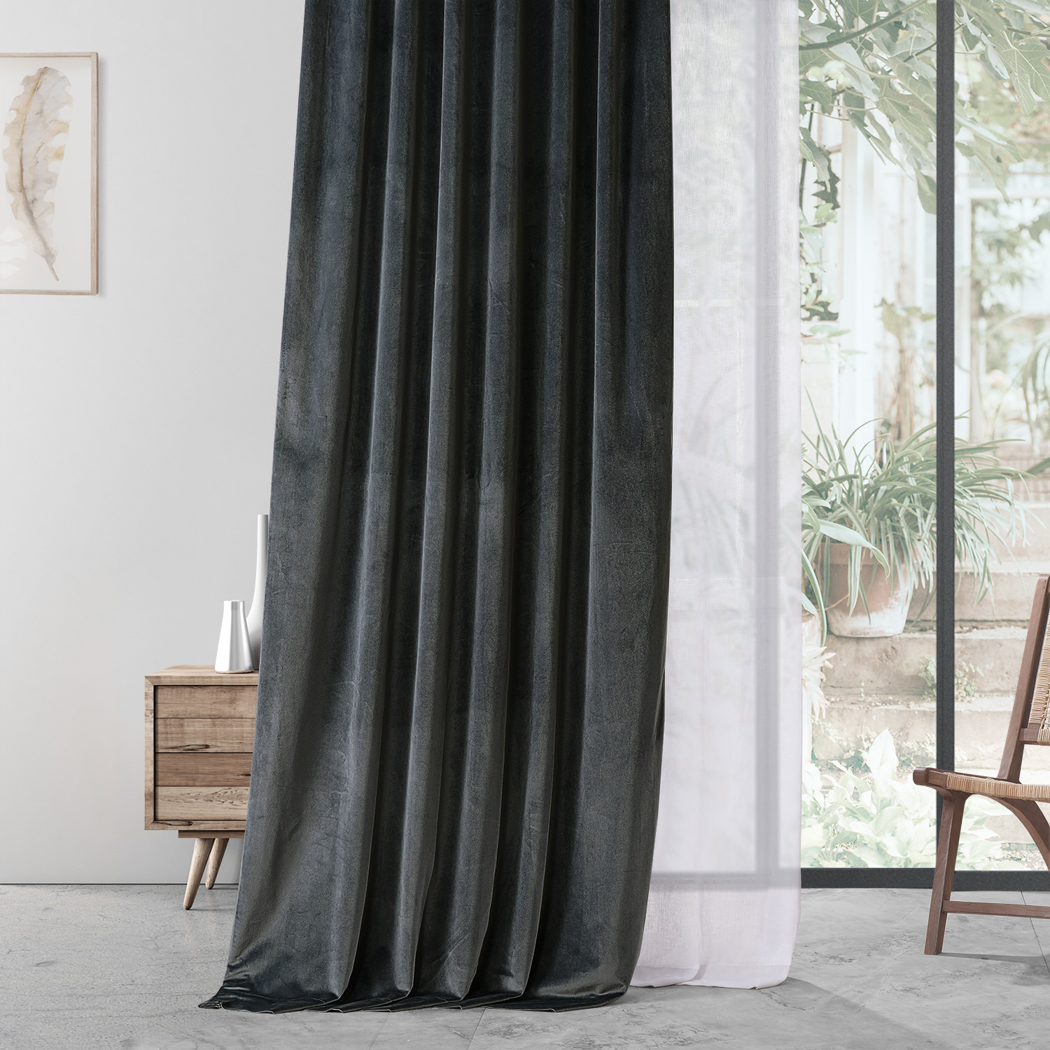 IronStone Grey Urban Lush Velvet Curtain