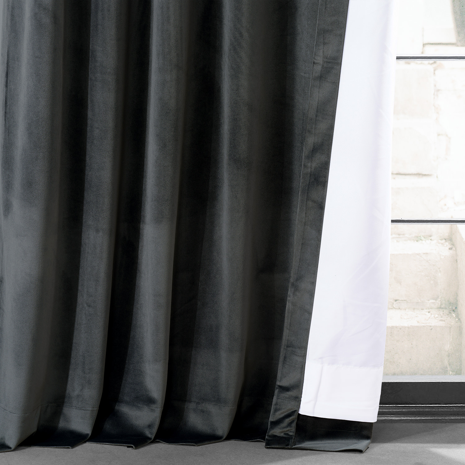 IronStone Grey Urban Lush Velvet Curtain