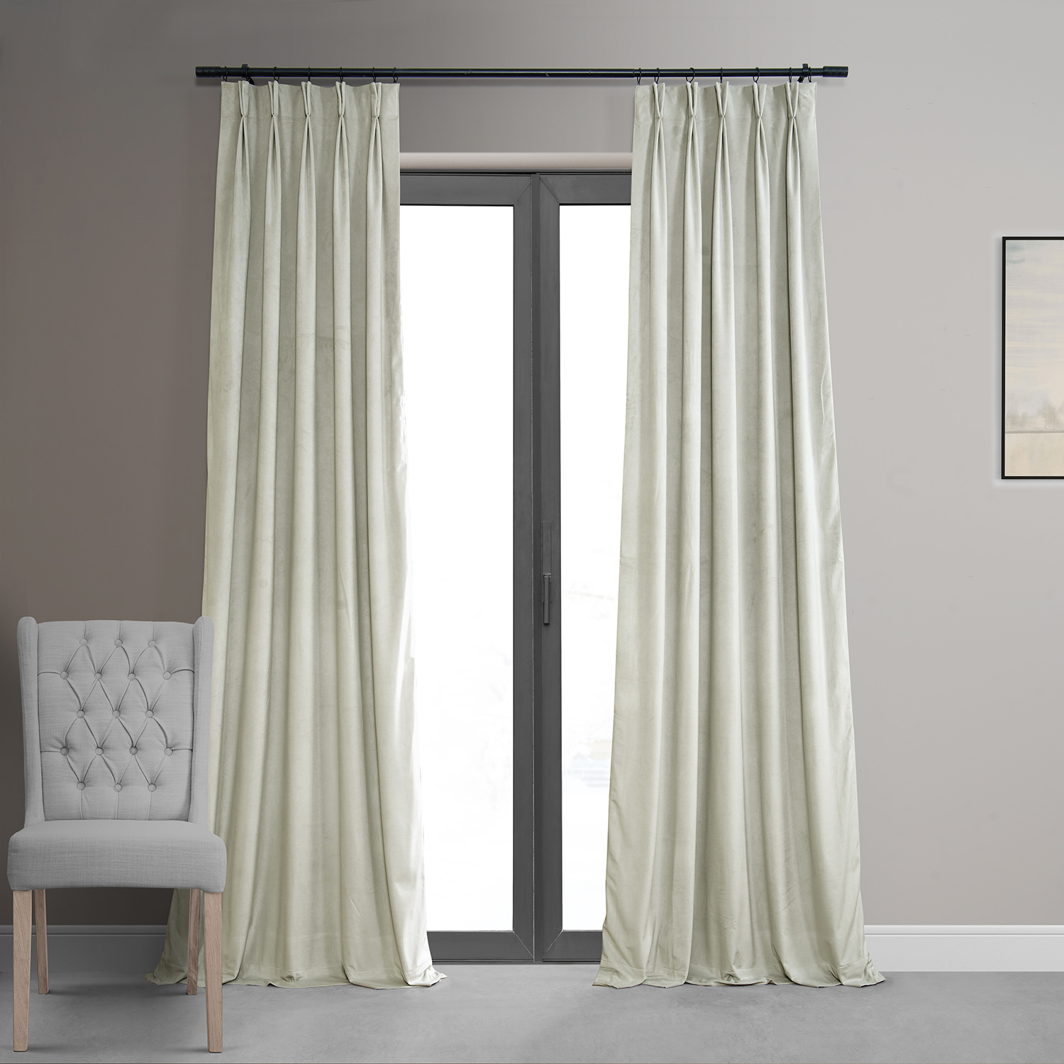 Signature Porcelain White Pleated Blackout Velvet Curtain