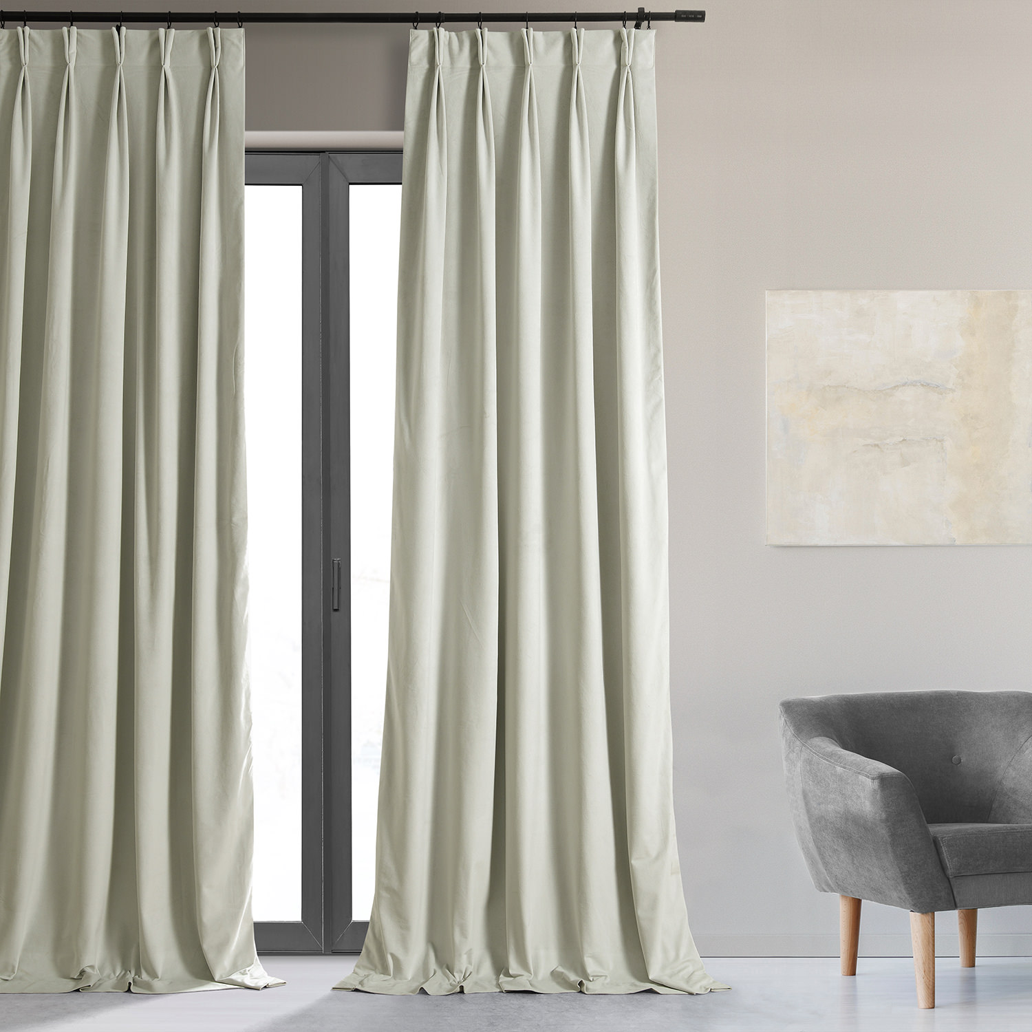 Signature Porcelain White Pleated Blackout Velvet Curtain