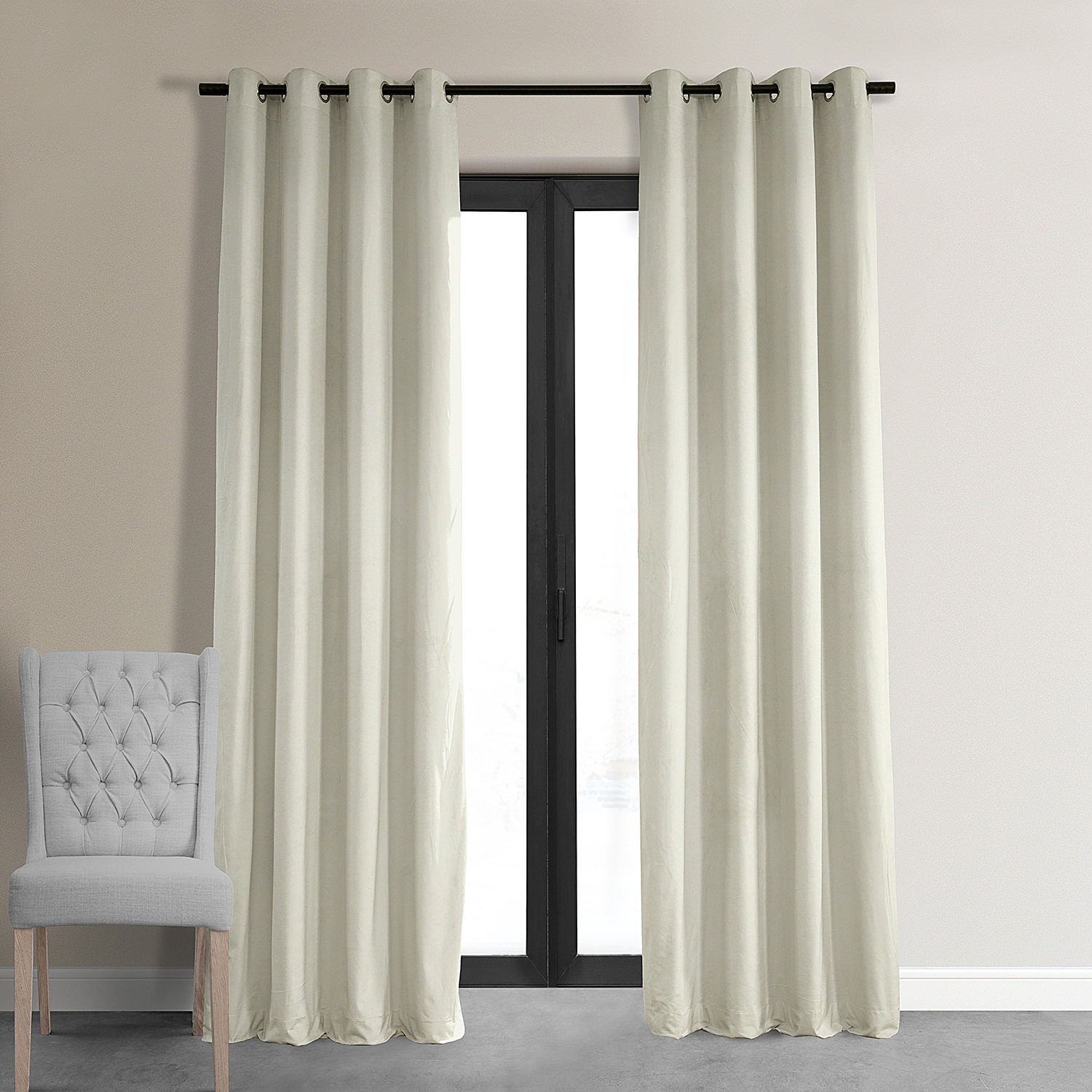 Signature Porcelain White Grommet Blackout Velvet Curtain