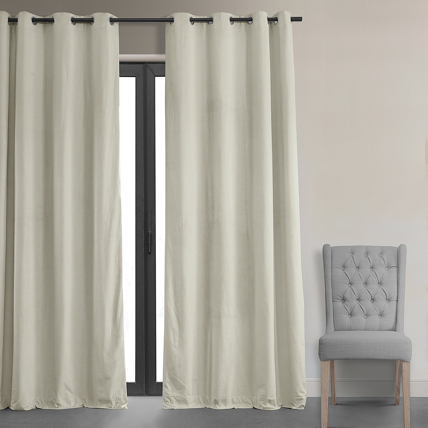 Signature Porcelain White Grommet Blackout Velvet Curtain