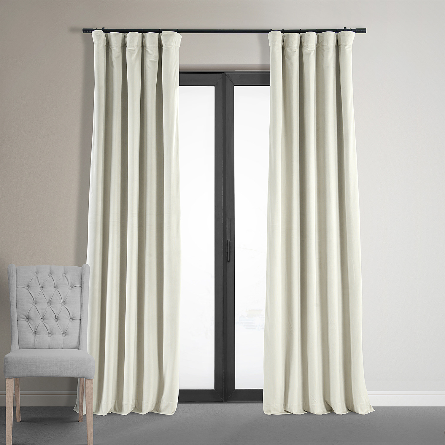 Signature Porcelain White Blackout Velvet Curtain