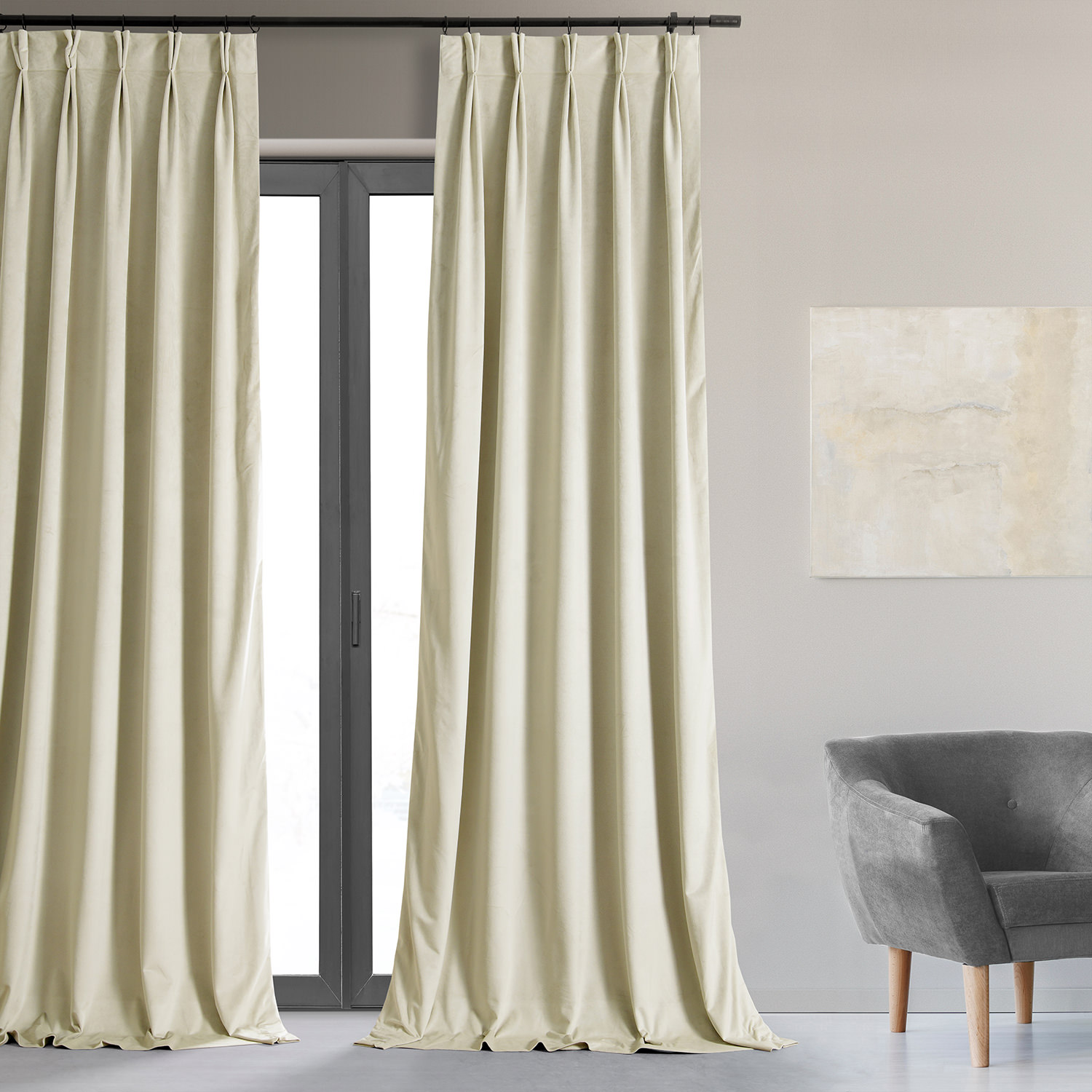 Signature Alabaster Beige Pleated Blackout Velvet Curtain