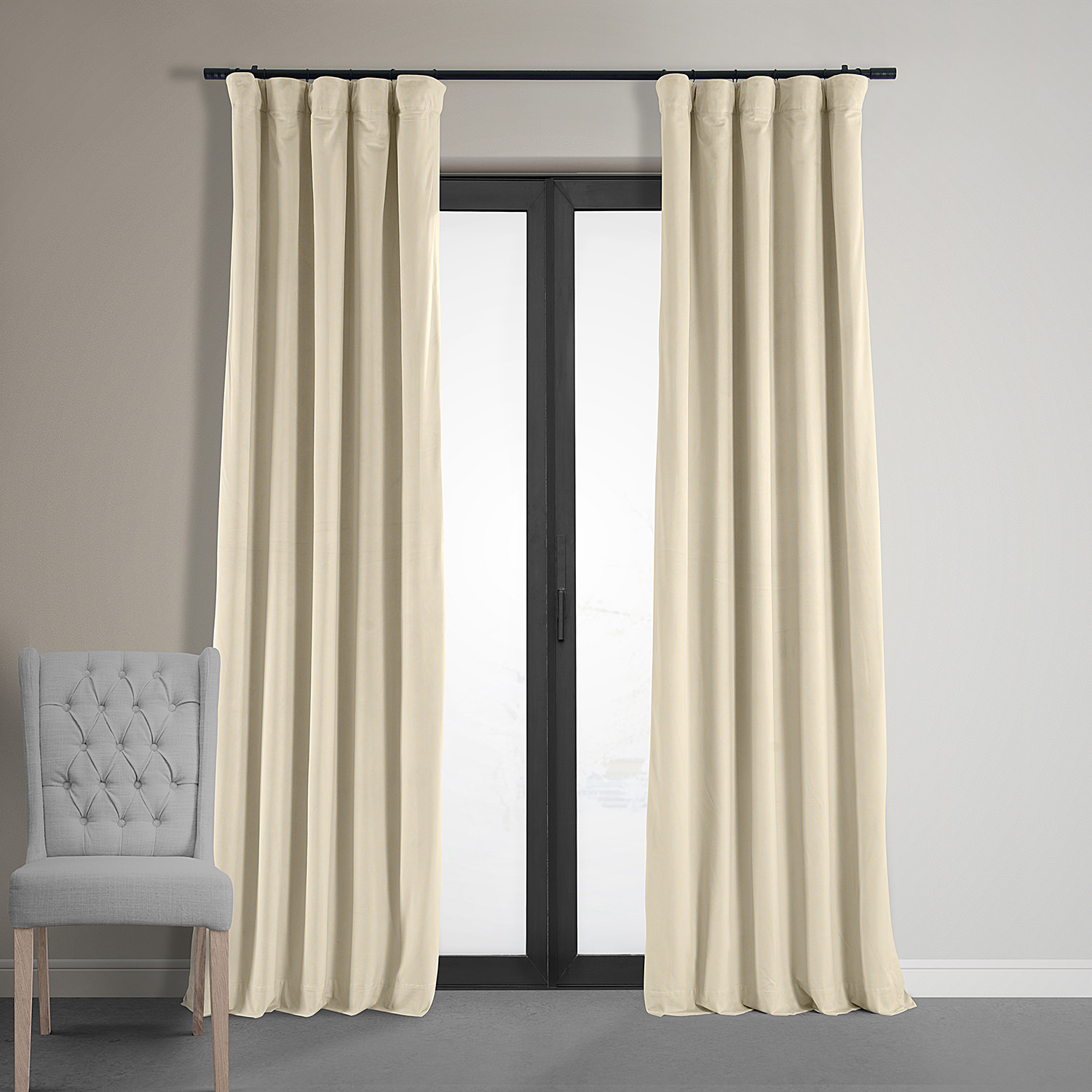 Signature Alabaster Beige Blackout Velvet Curtain