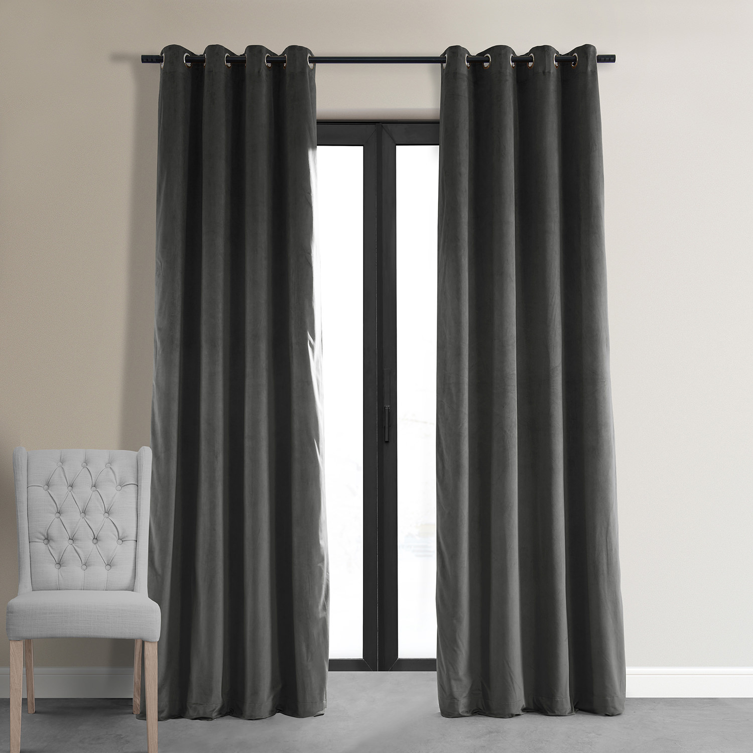 Signature Gunmetal Grey Grommet Blackout Velvet Curtain