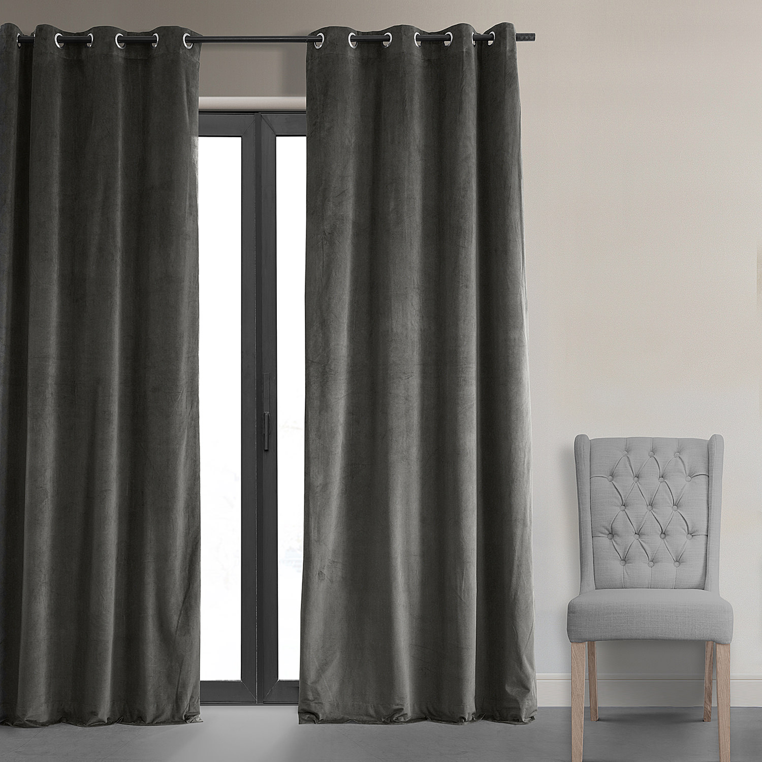 Signature Gunmetal Grey Grommet Blackout Velvet Curtain