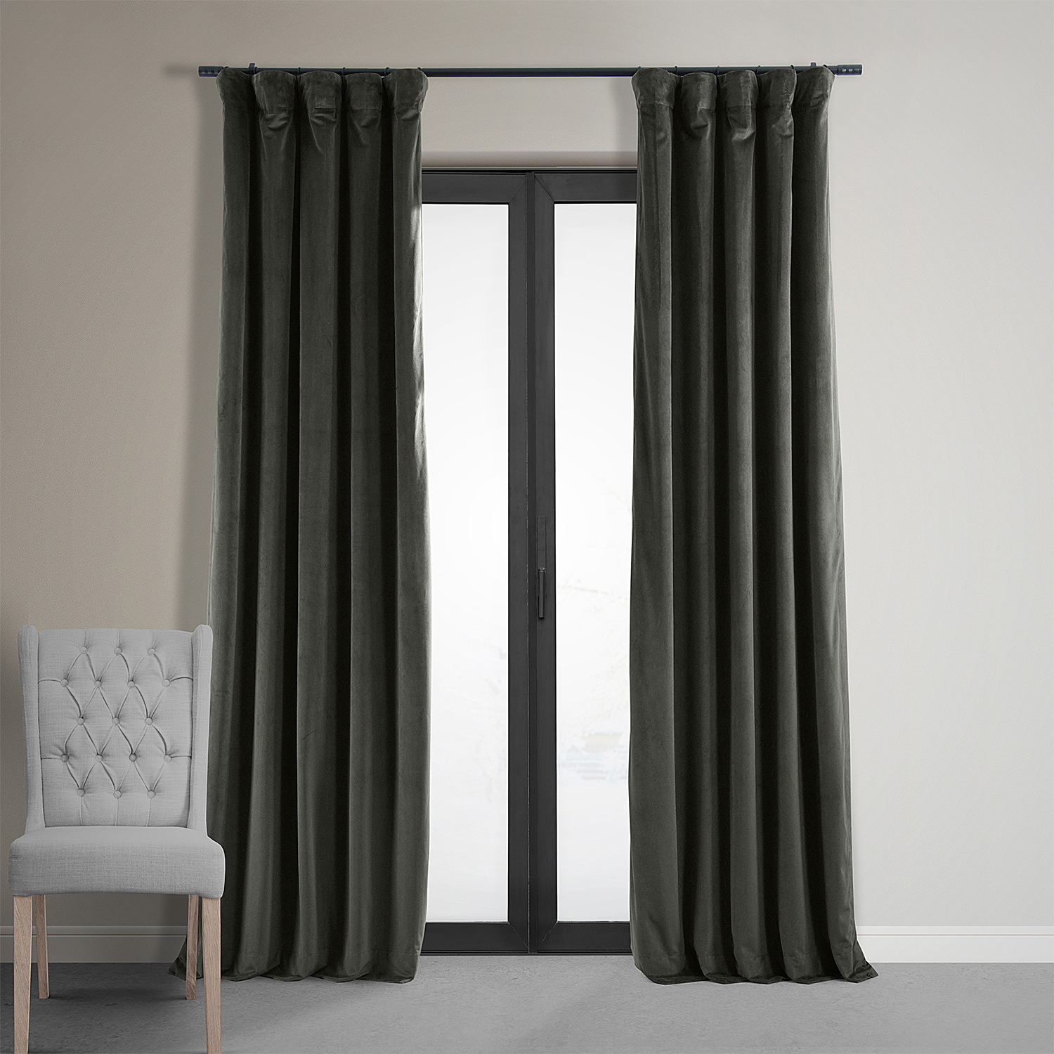 Signature Gunmetal Grey Blackout Velvet Curtain