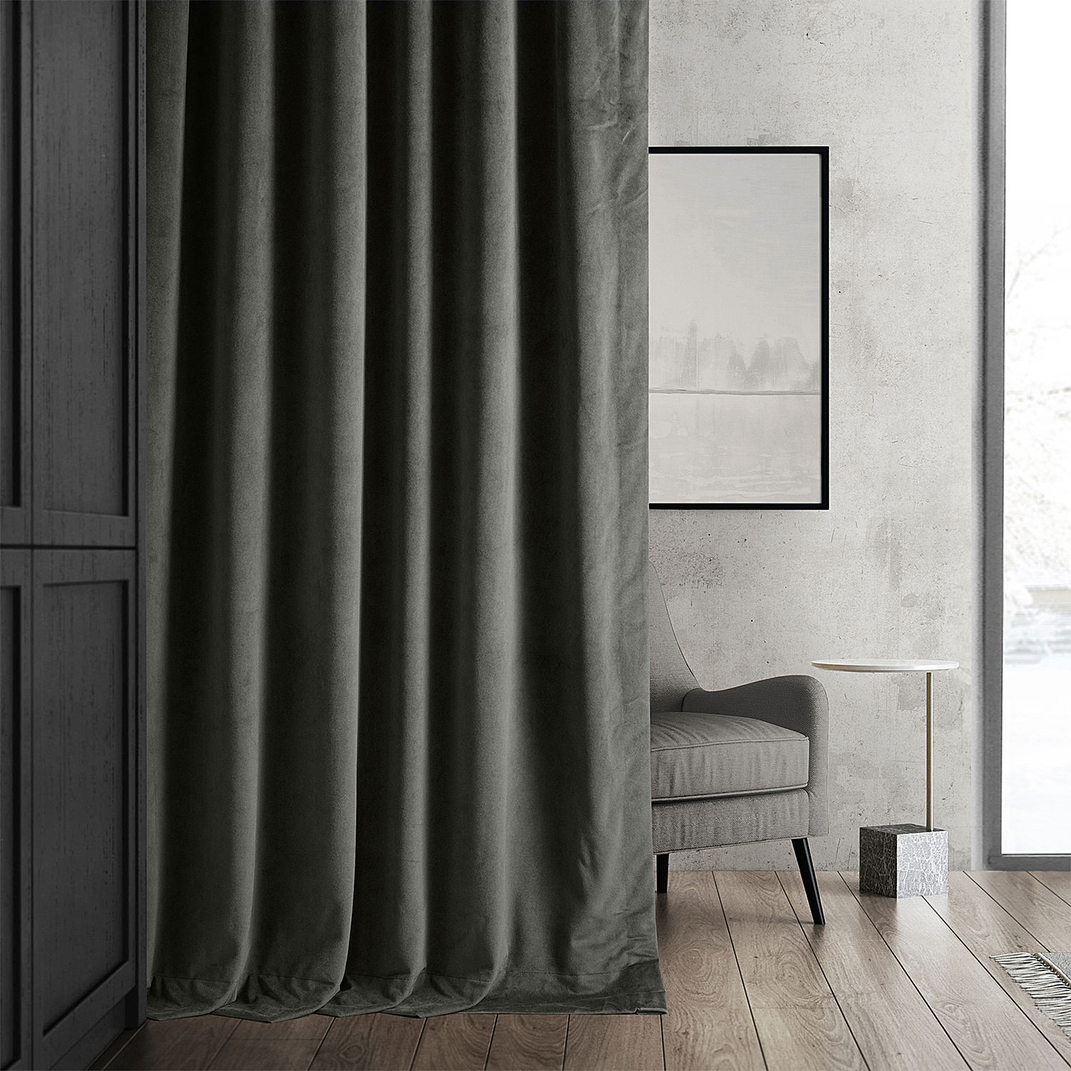 Signature Gunmetal Grey Blackout Velvet Curtain