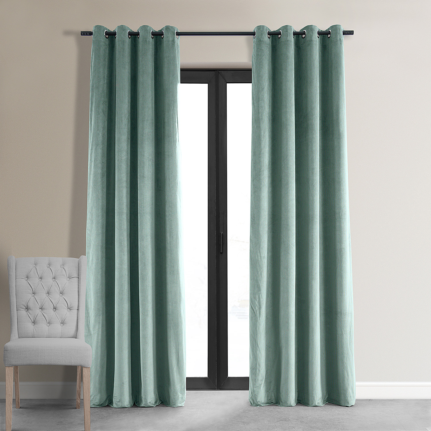 Signature Aqua Mist Grommet Blackout Velvet Curtain