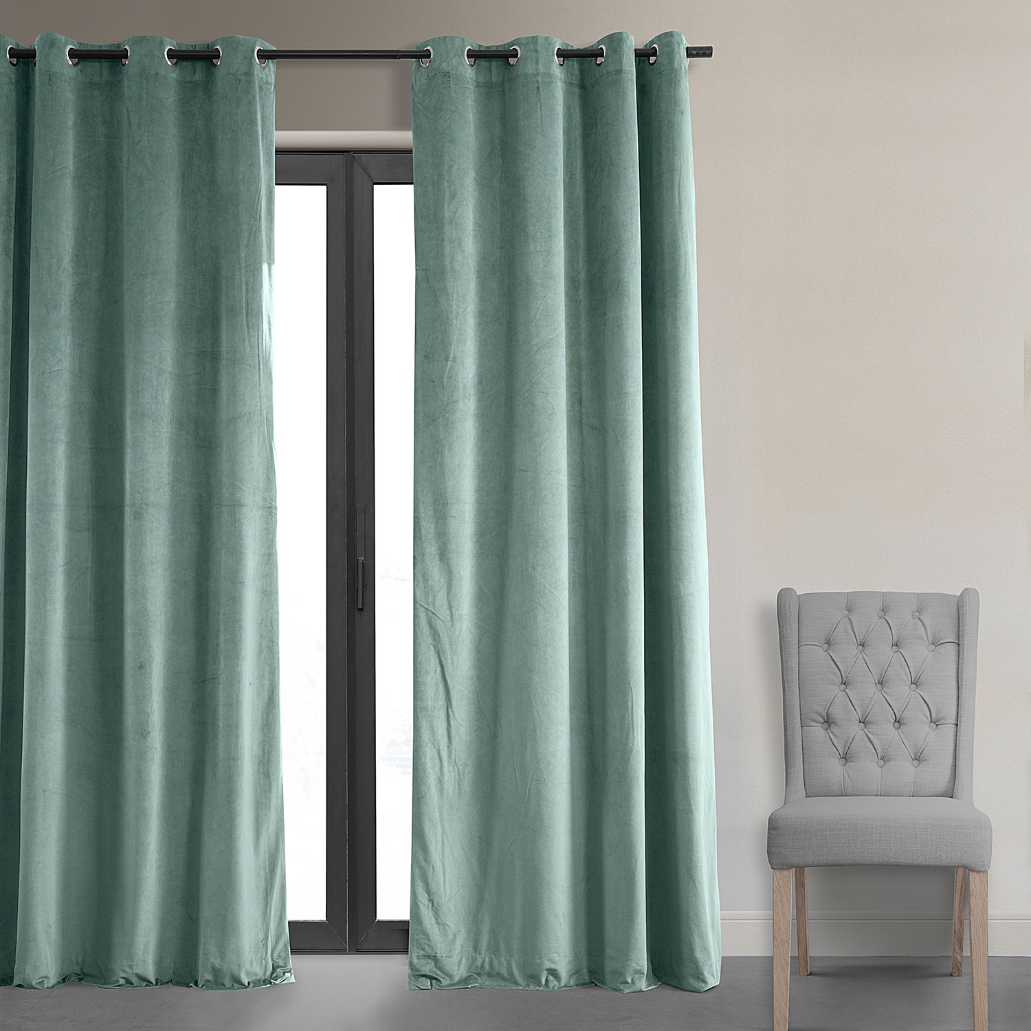 Signature Aqua Mist Grommet Blackout Velvet Curtain