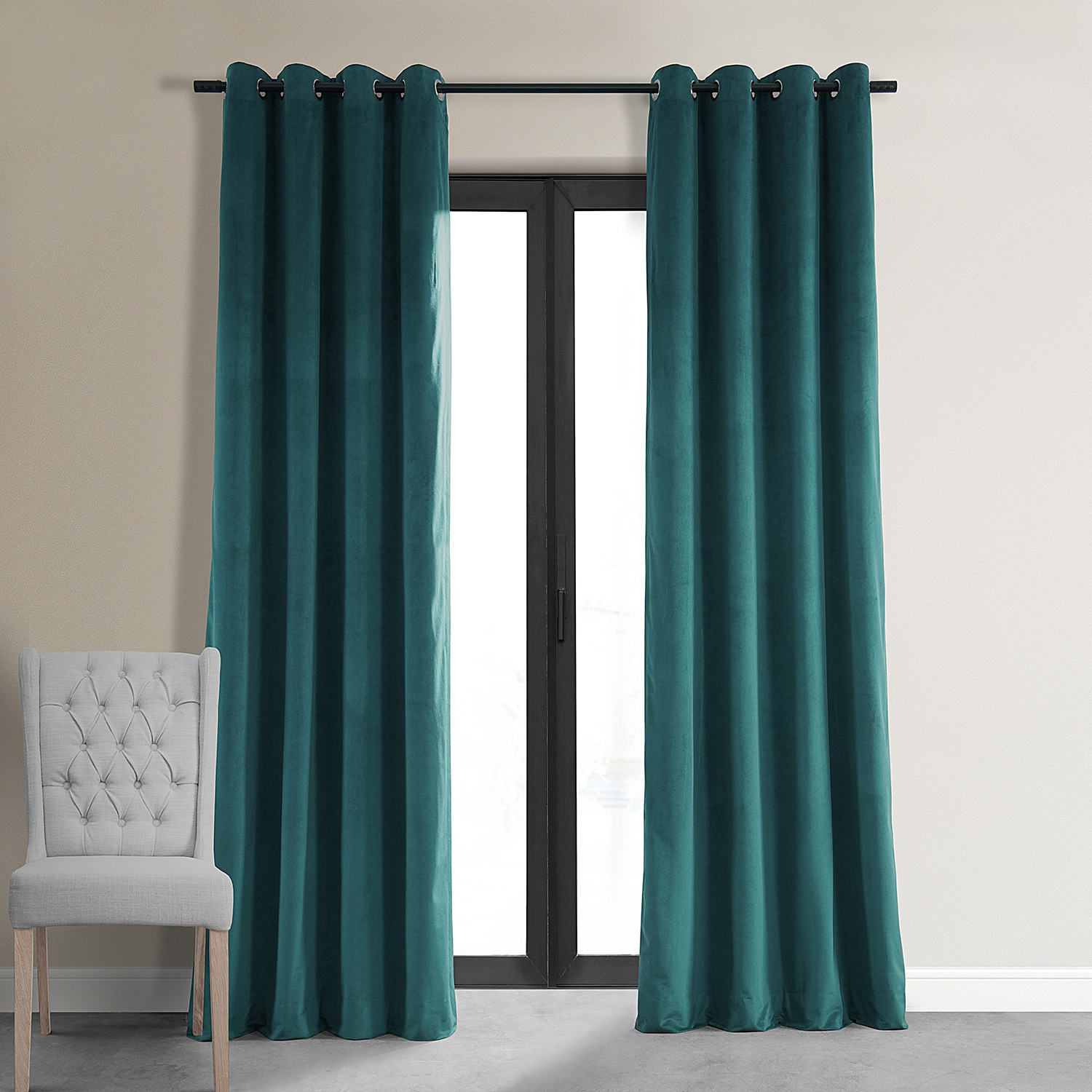 Signature Everglade Teal Grommet Blackout Velvet Curtain