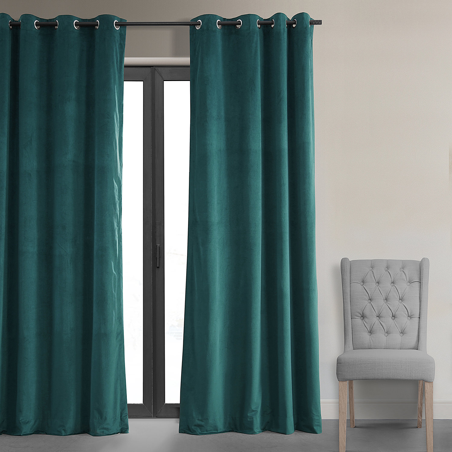 Signature Everglade Teal Grommet Blackout Velvet Curtain