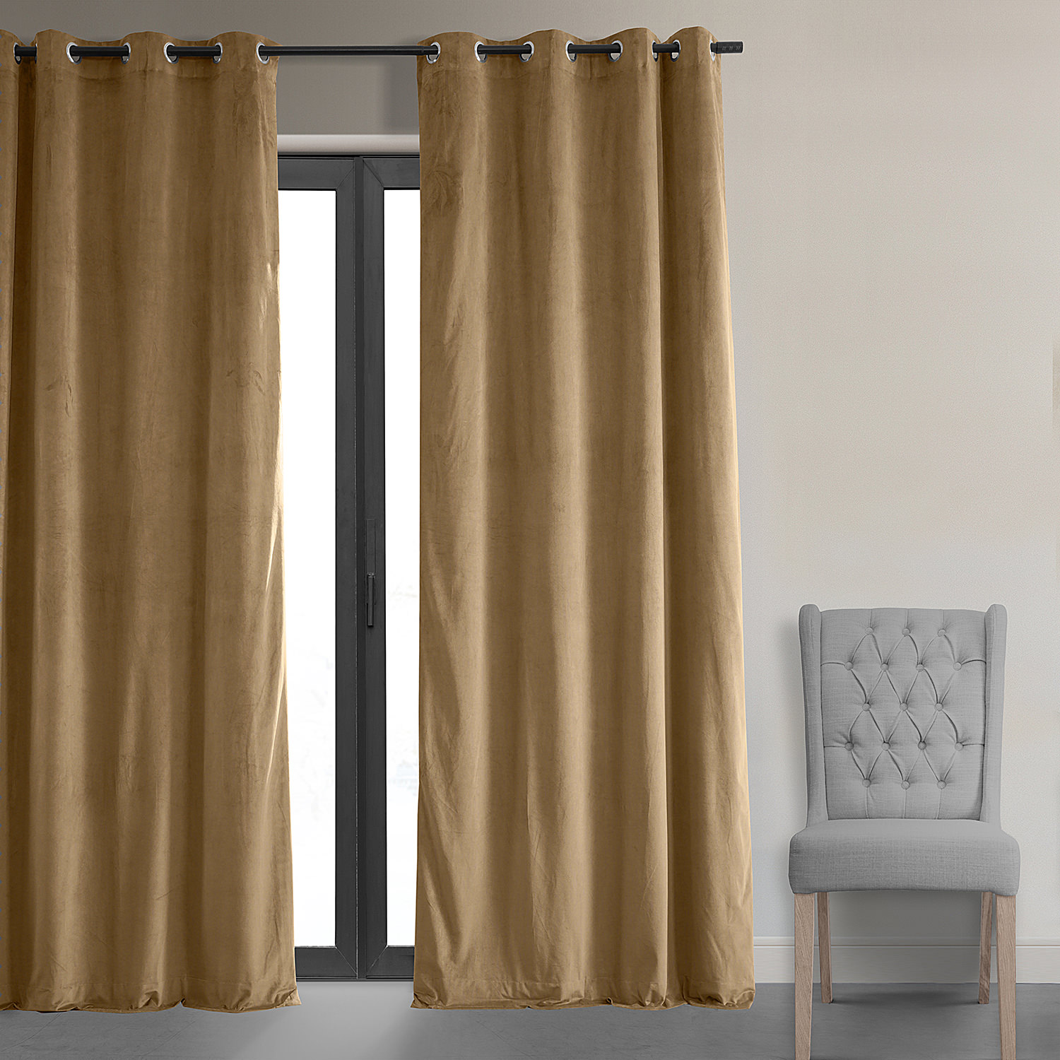 Signature Amber Gold Grommet Blackout Velvet Curtain