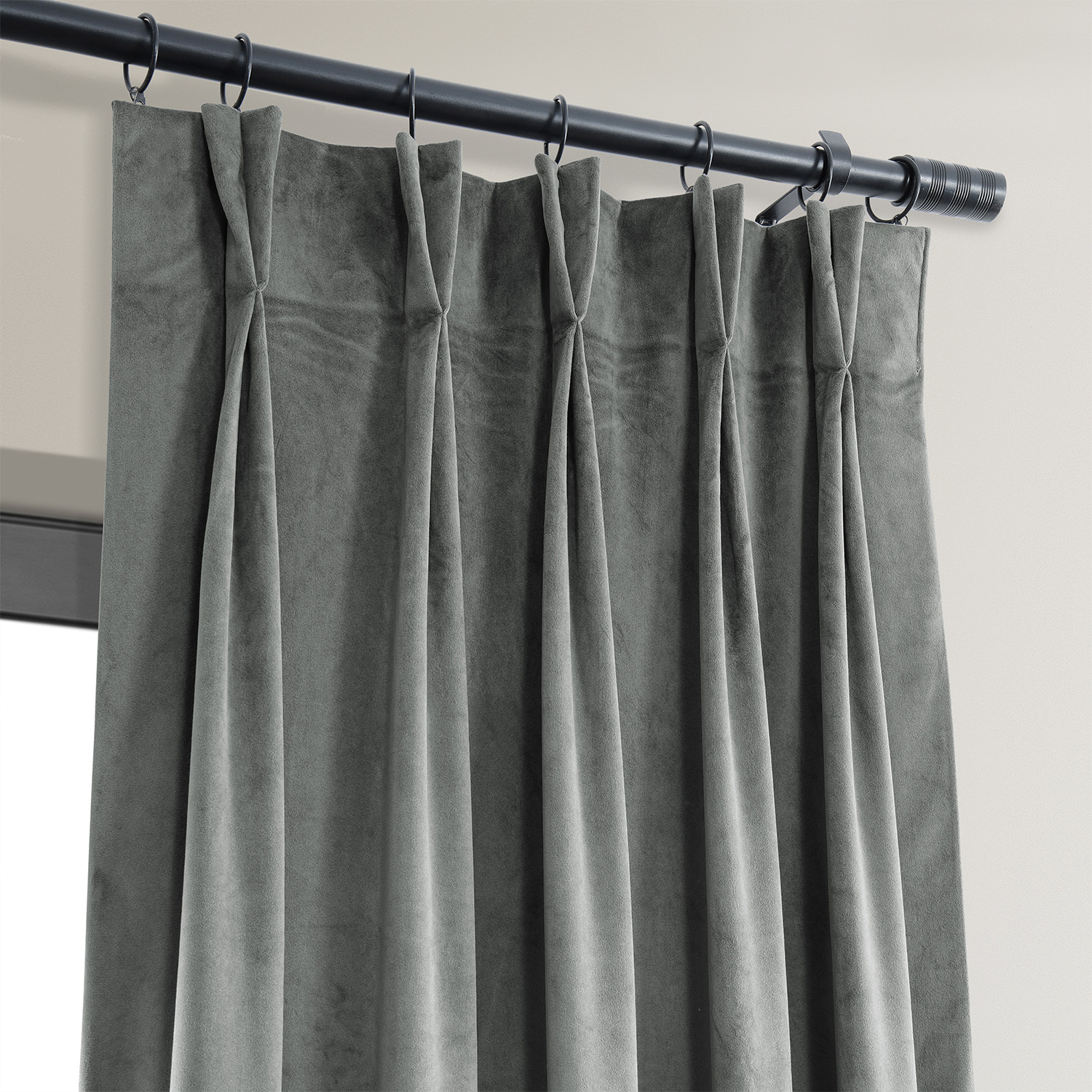 Signature Silver Grey Pleated Blackout Velvet Curtain