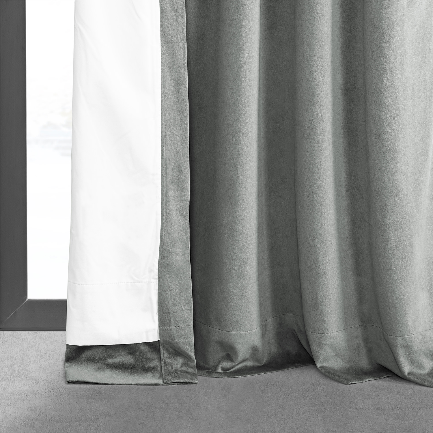 Signature Silver Grey Pleated Blackout Velvet Curtain