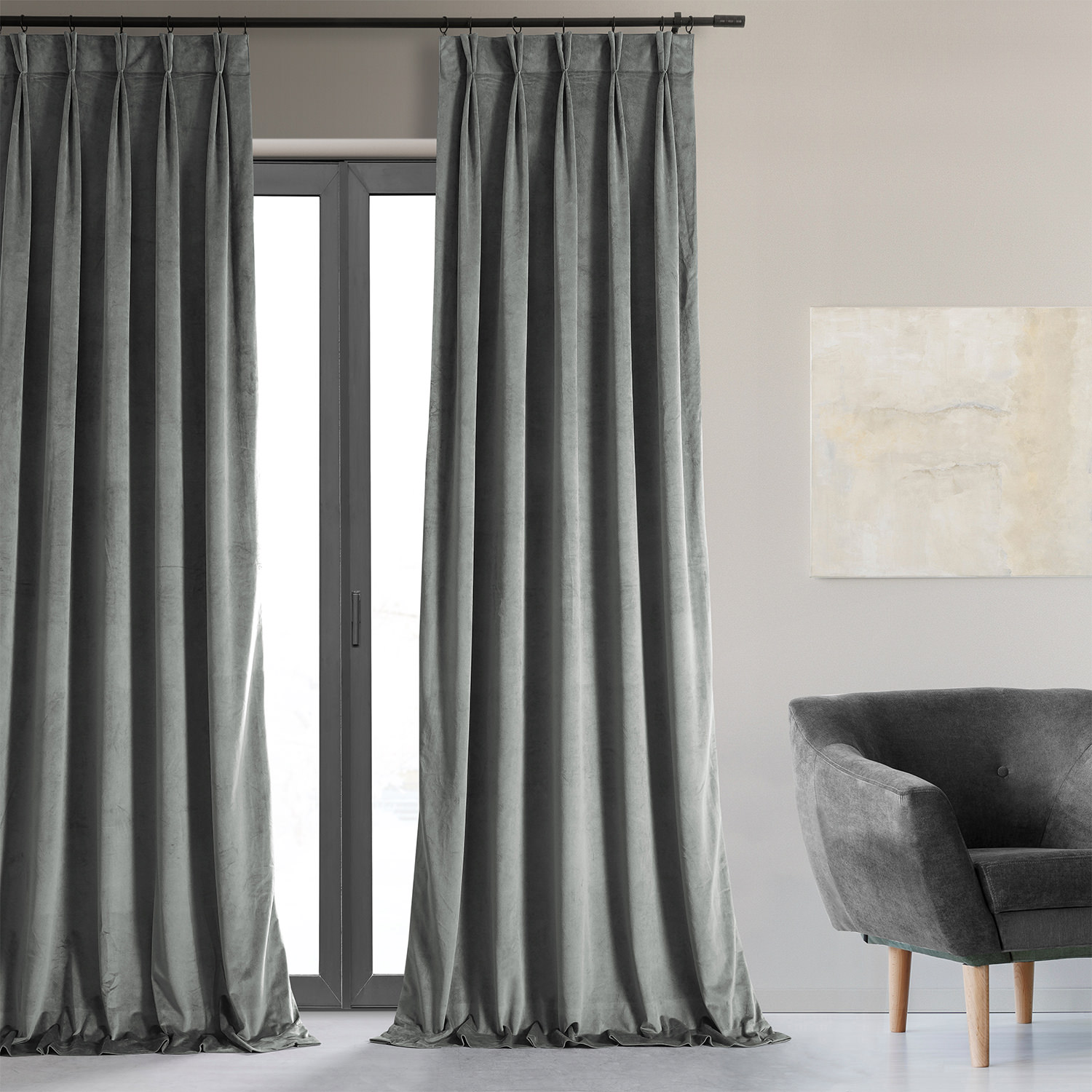 Signature Silver Grey Pleated Blackout Velvet Curtain