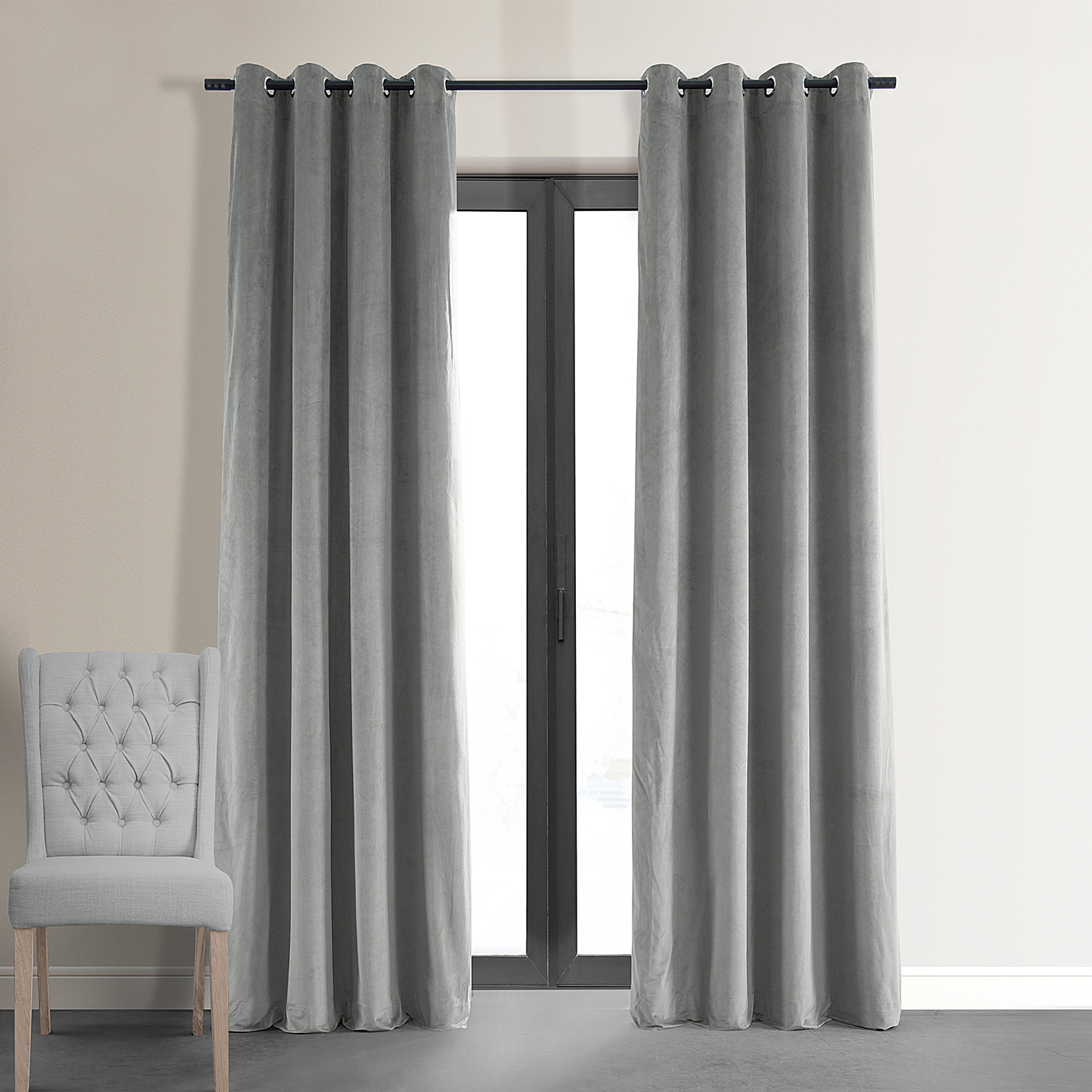 Signature Silver Grey Grommet Blackout Velvet Curtain