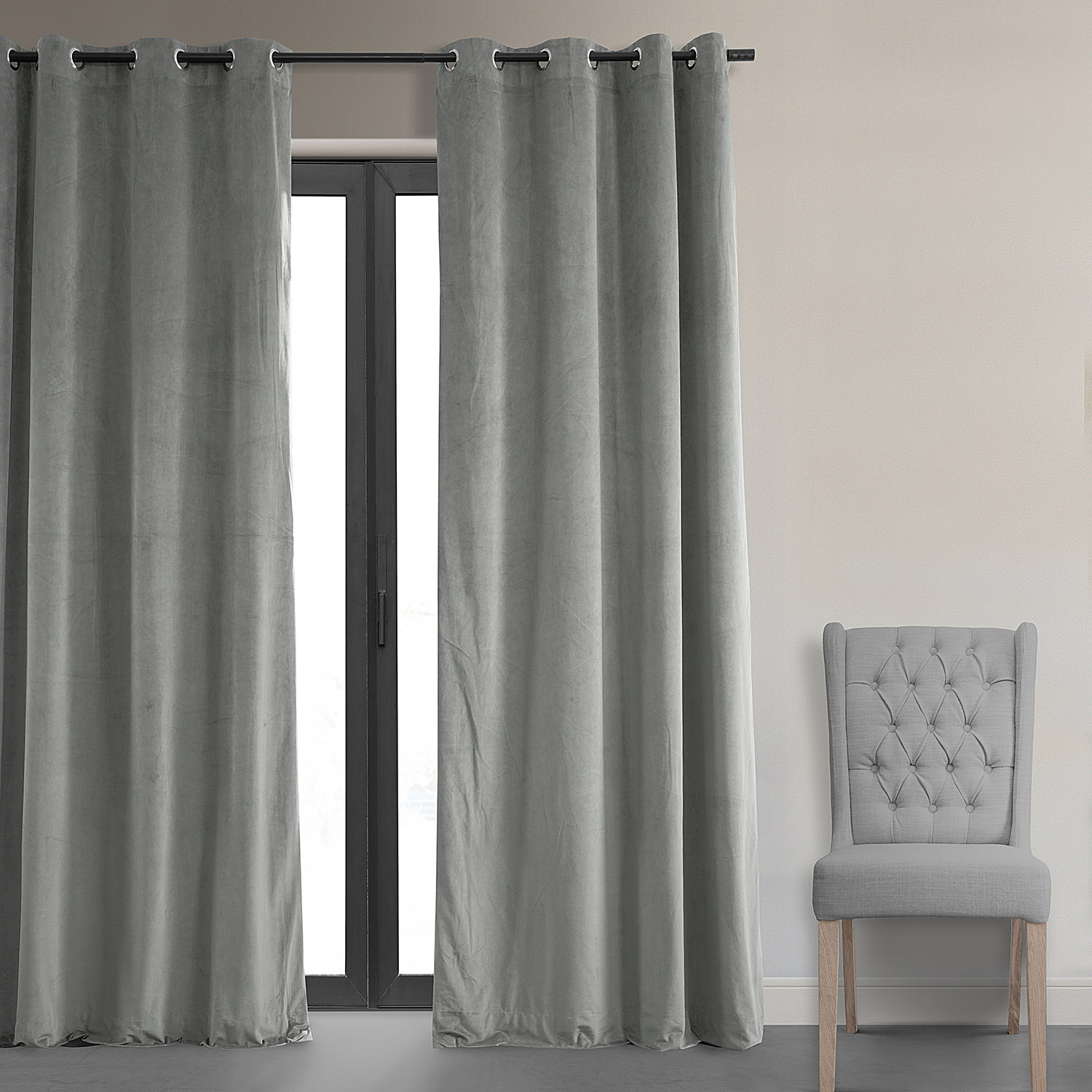 Signature Silver Grey Grommet Blackout Velvet Curtain