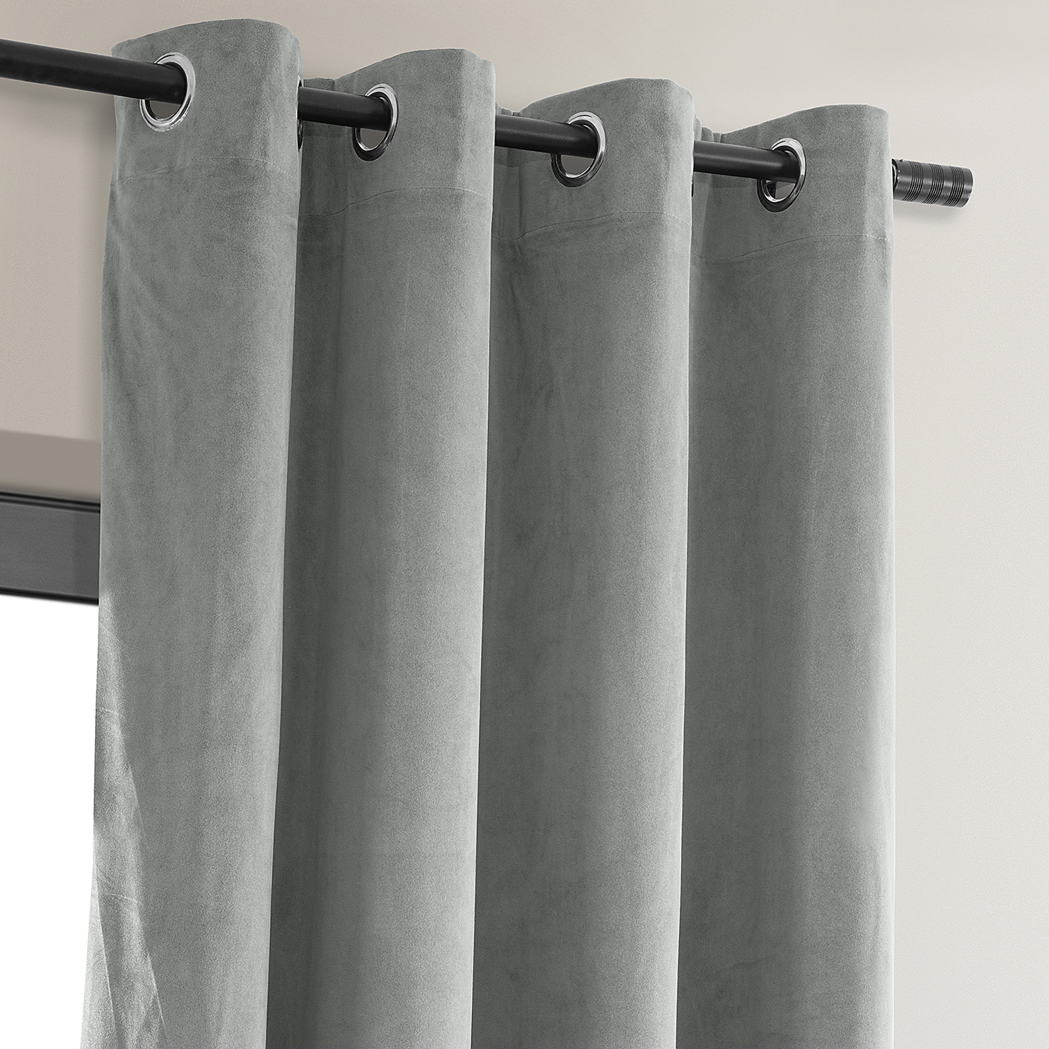 Signature Silver Grey Grommet Blackout Velvet Curtain