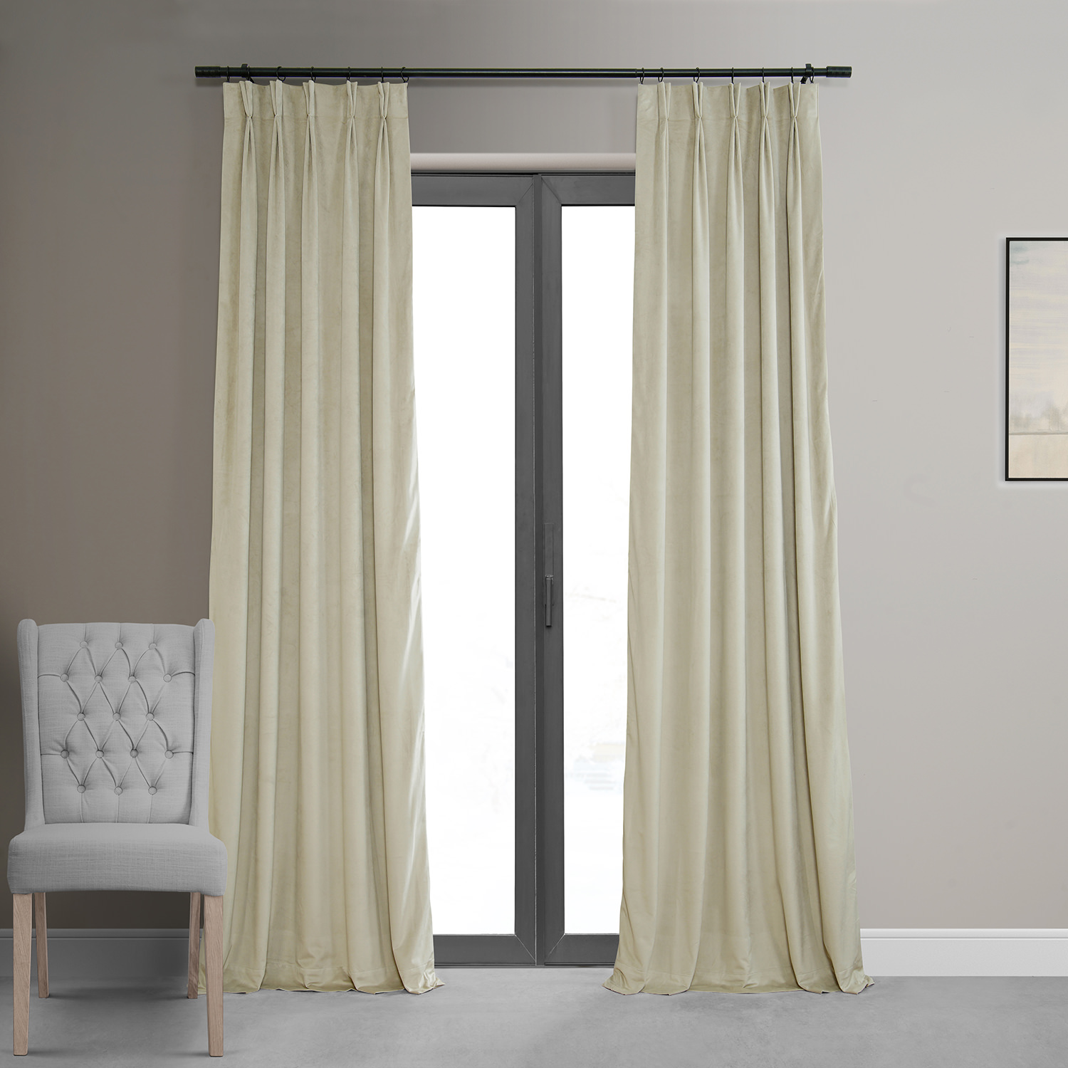 Signature Cool Beige Pleated Blackout Velvet Curtain