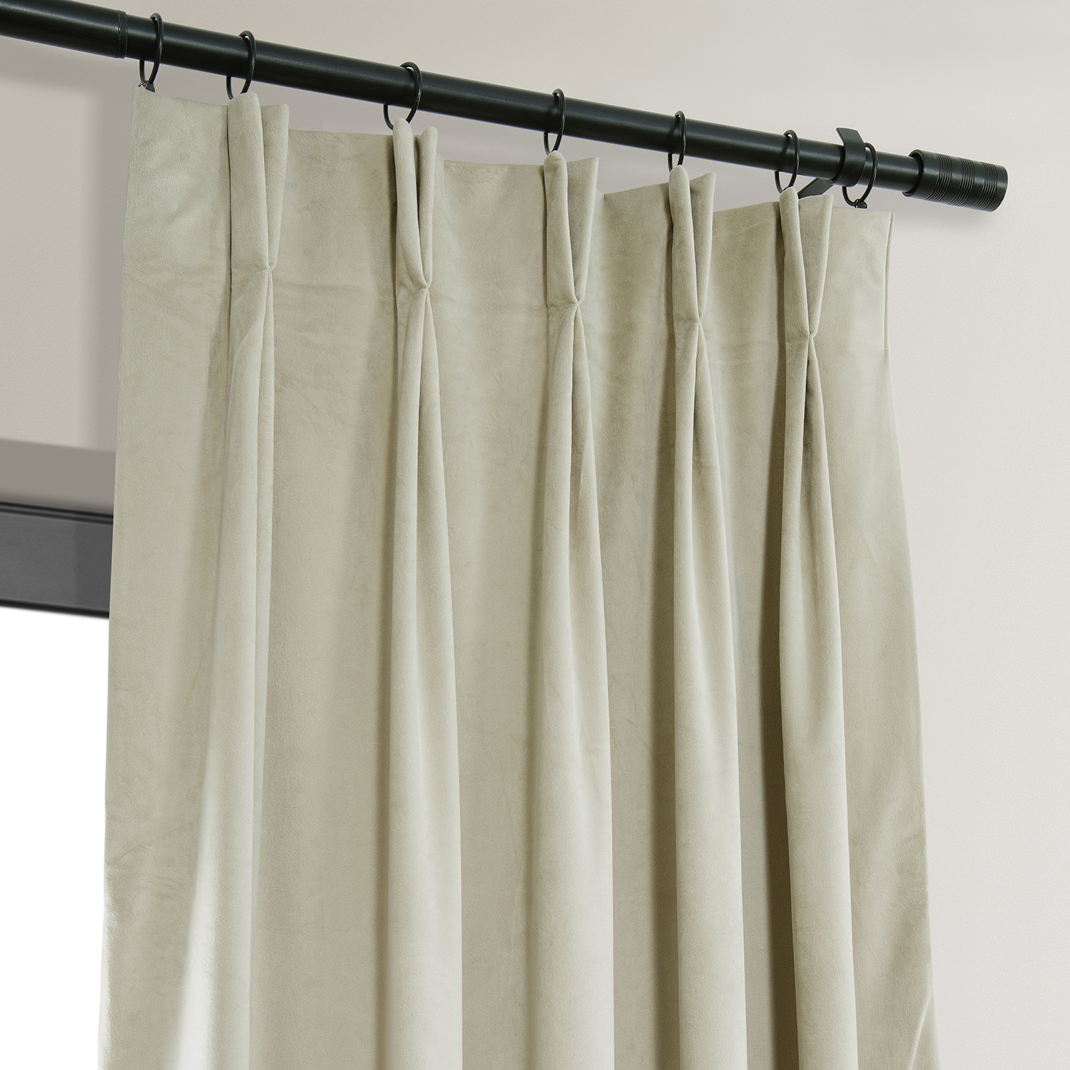 Signature Cool Beige Pleated Blackout Velvet Curtain