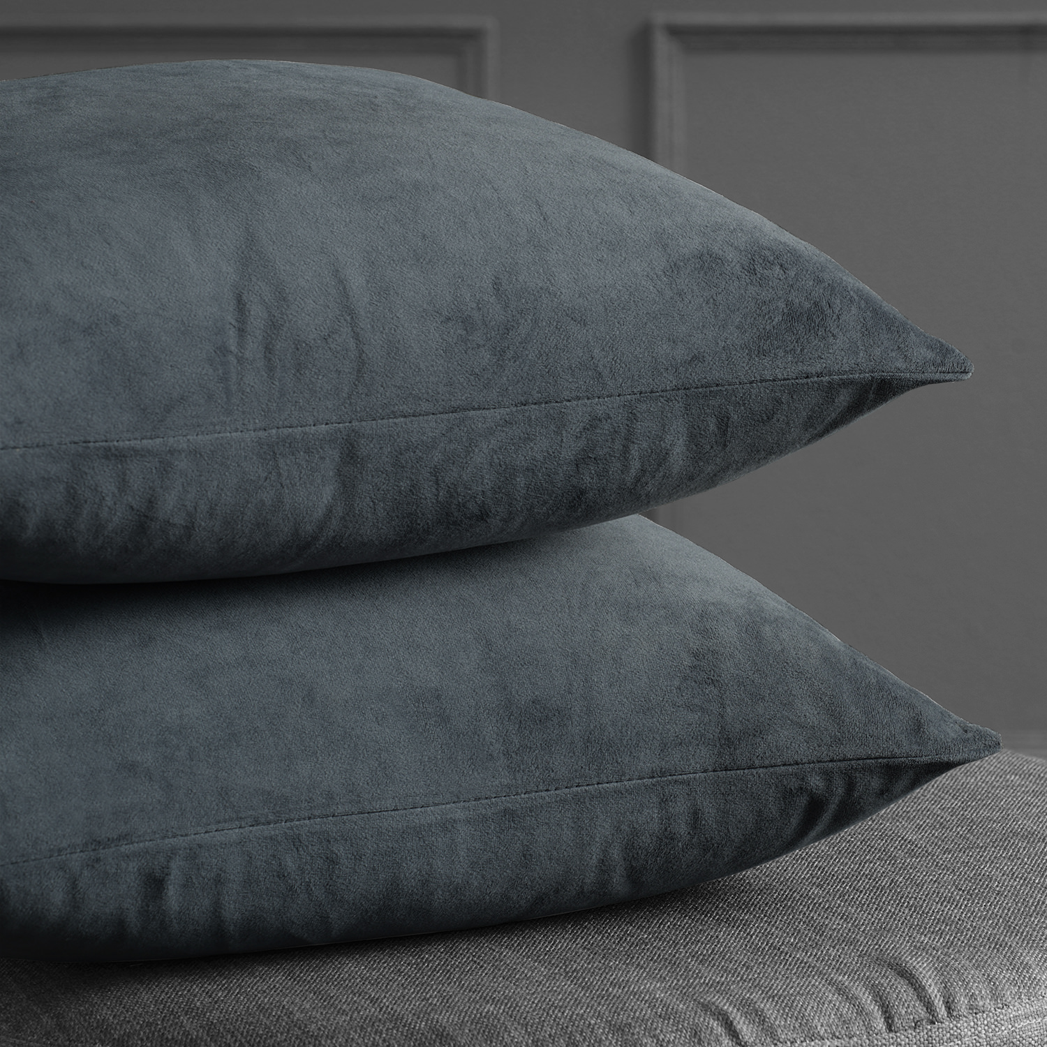 Signature Distance Blue Grey Velvet Cushion Cover - Pair