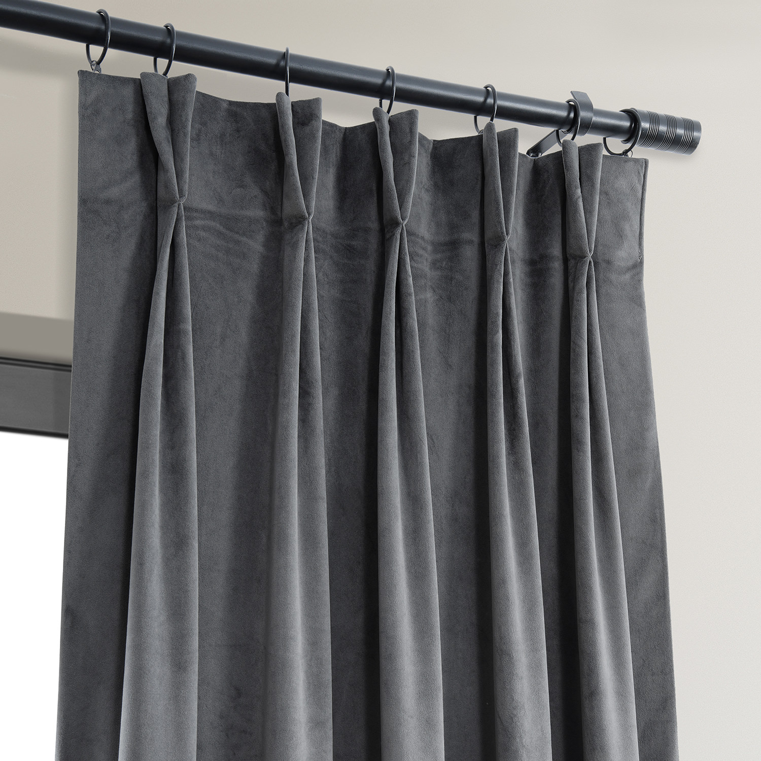 Signature Distance Blue Grey Pleated Blackout Velvet Curtain