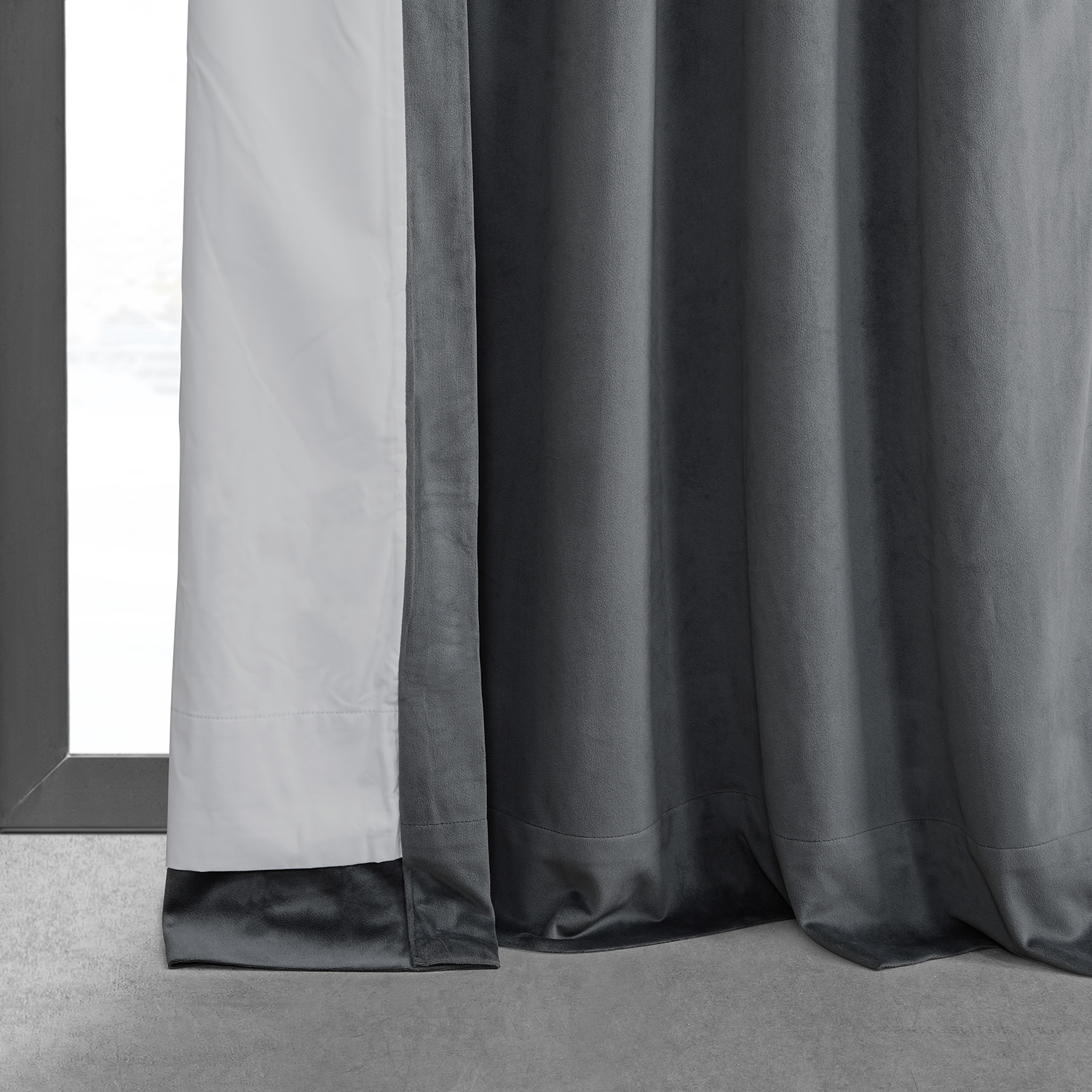 Signature Distance Blue Grey Pleated Blackout Velvet Curtain