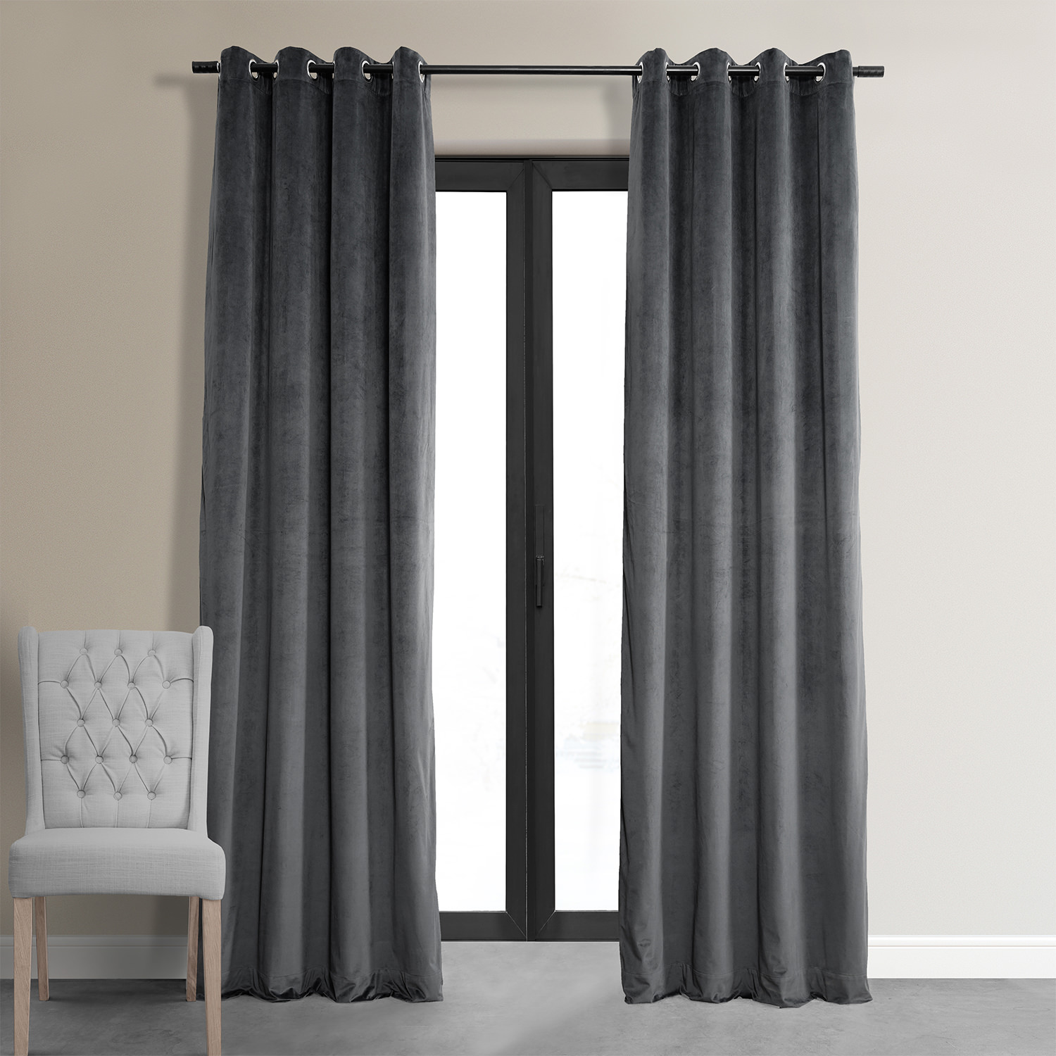 Signature Distance Blue Grey Grommet Blackout Velvet Curtain