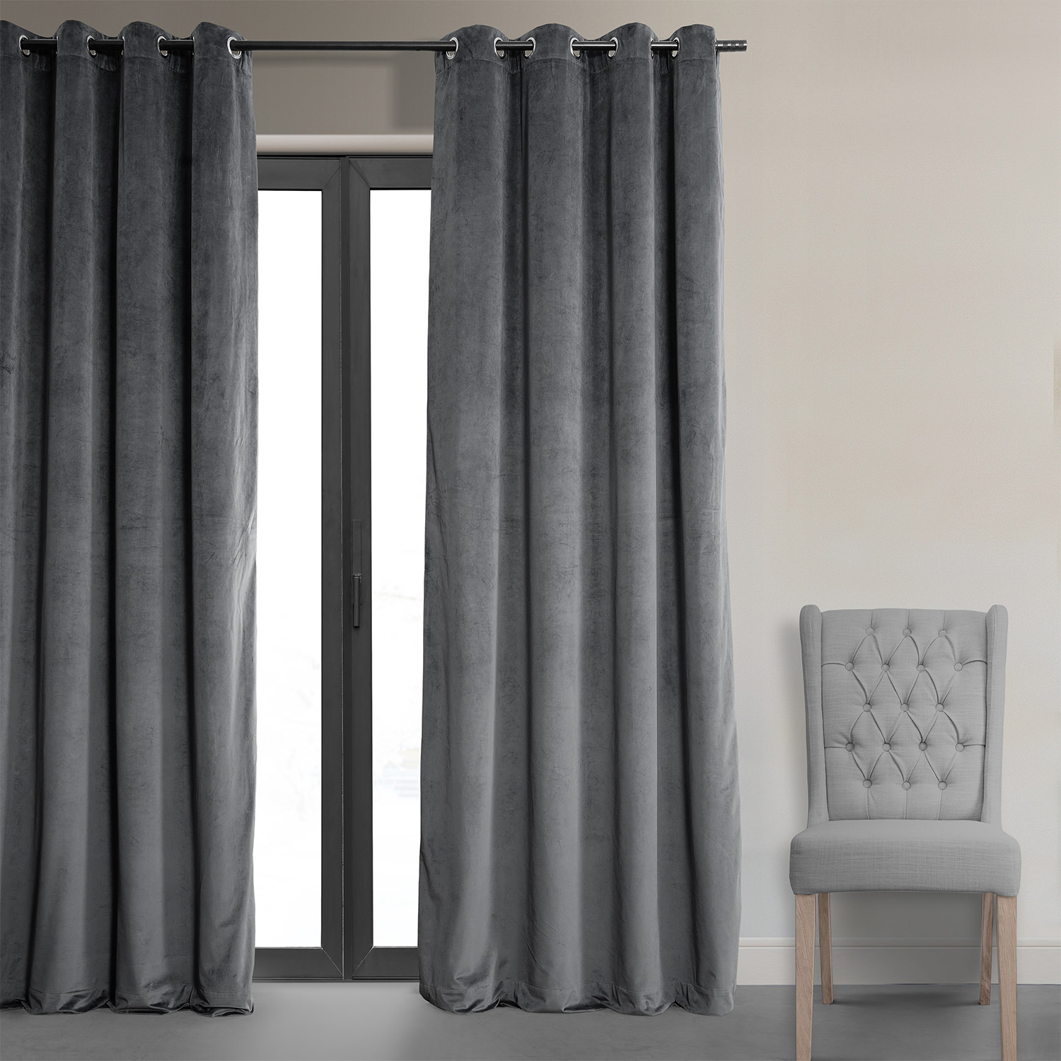 Signature Distance Blue Grey Grommet Blackout Velvet Curtain