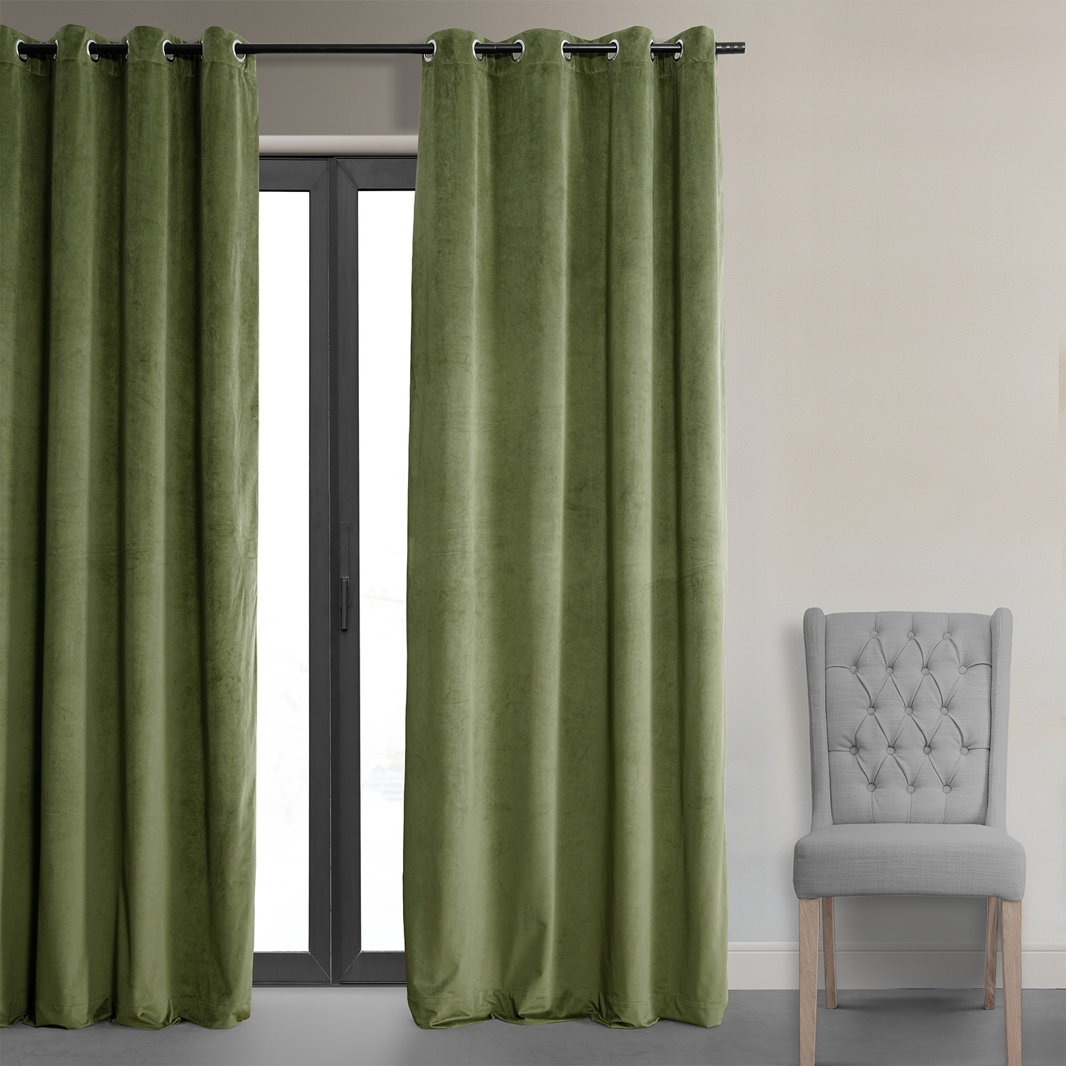 Signature Basque Green Grommet Blackout Velvet Curtain