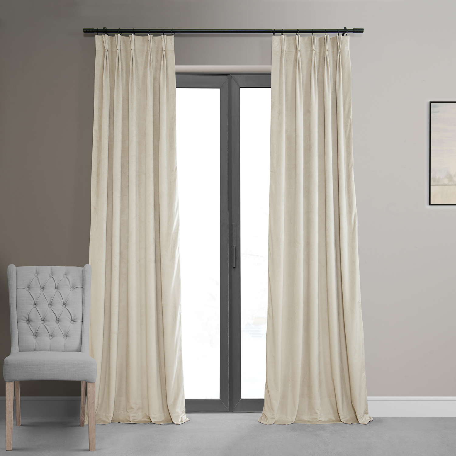 Signature Neutral Ground Pleated Blackout Velvet Curtain