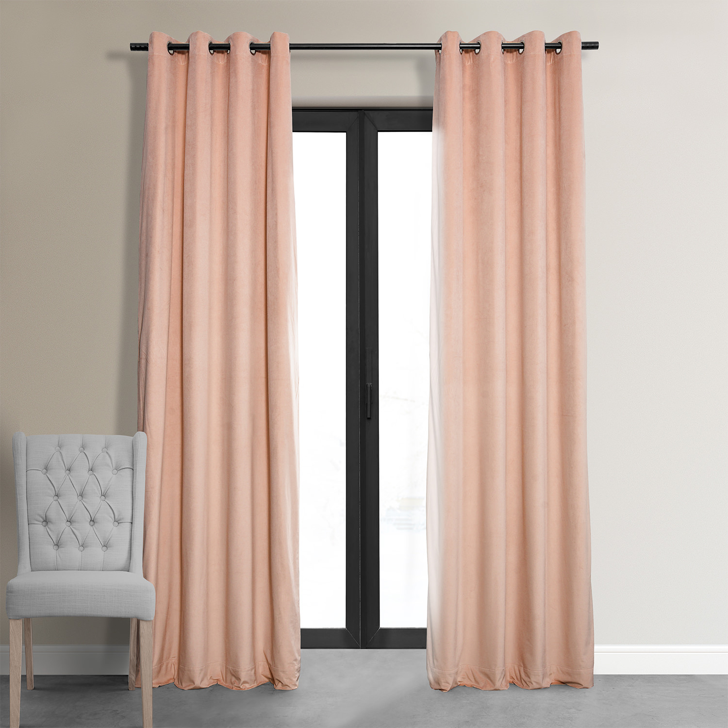 Signature Rosey Dawn Grey Grommet Blackout Velvet Curtain