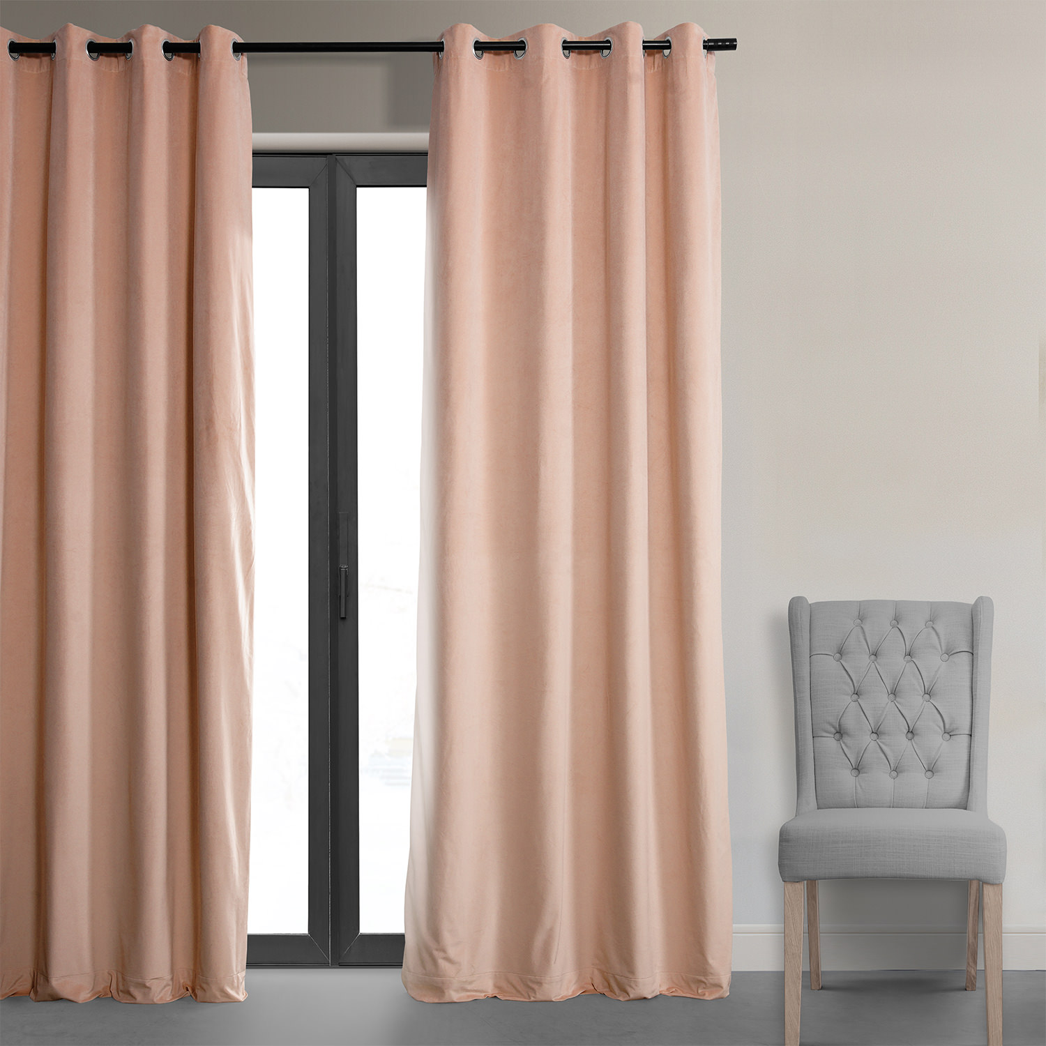 Signature Rosey Dawn Grey Grommet Blackout Velvet Curtain