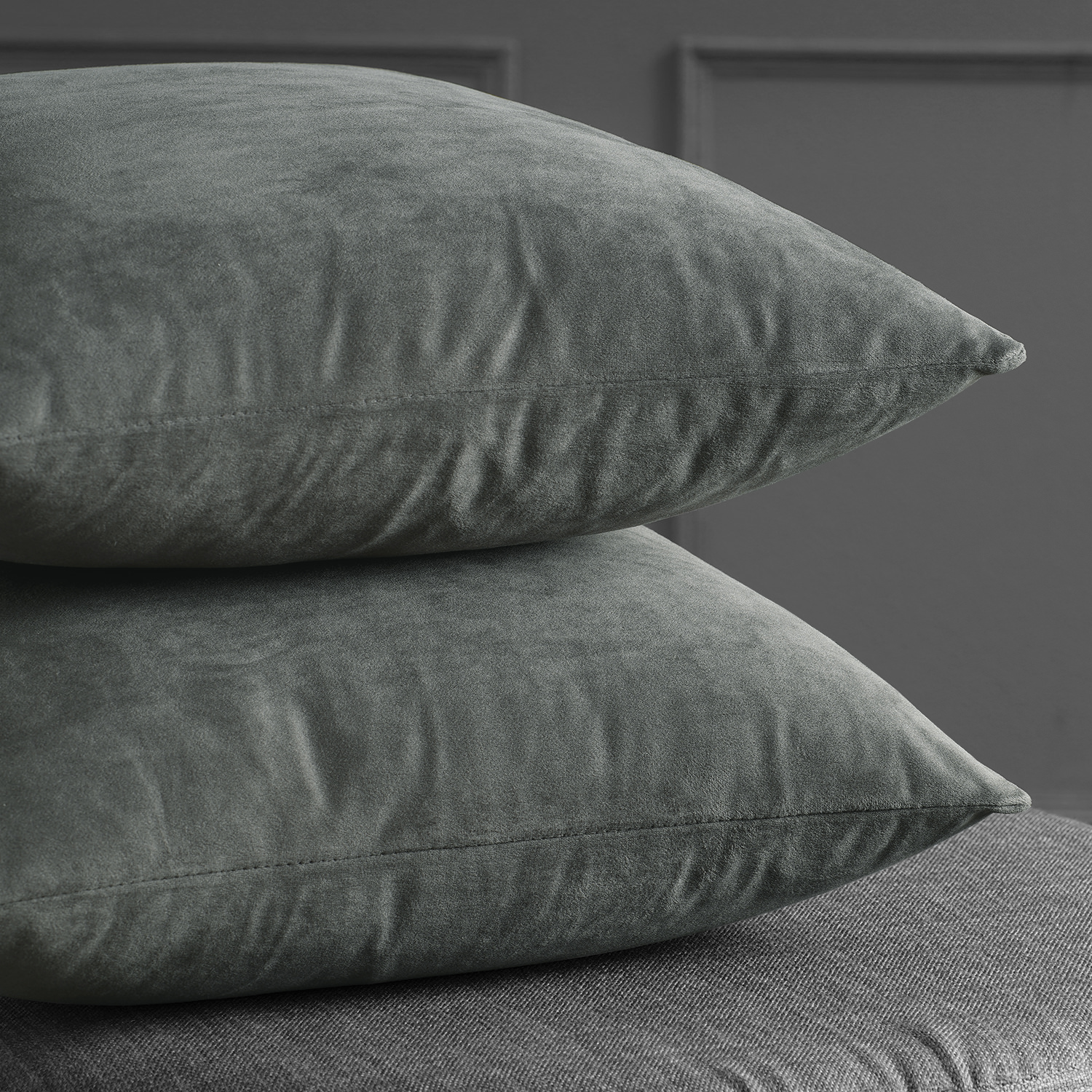 Signature Natural Grey Velvet Cushion Cover - Pair